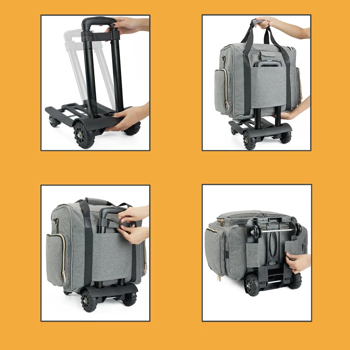 Arxus Lehrertasche Trolley mit 4 Rollen - Kunst Tragetasche für Damen mit Abnehmbarem Rollwagen, Robuste Aktentasche mit Gepolsterten Taschen für 15,6 Zoll Laptop und Lehrerbedarf, Grau