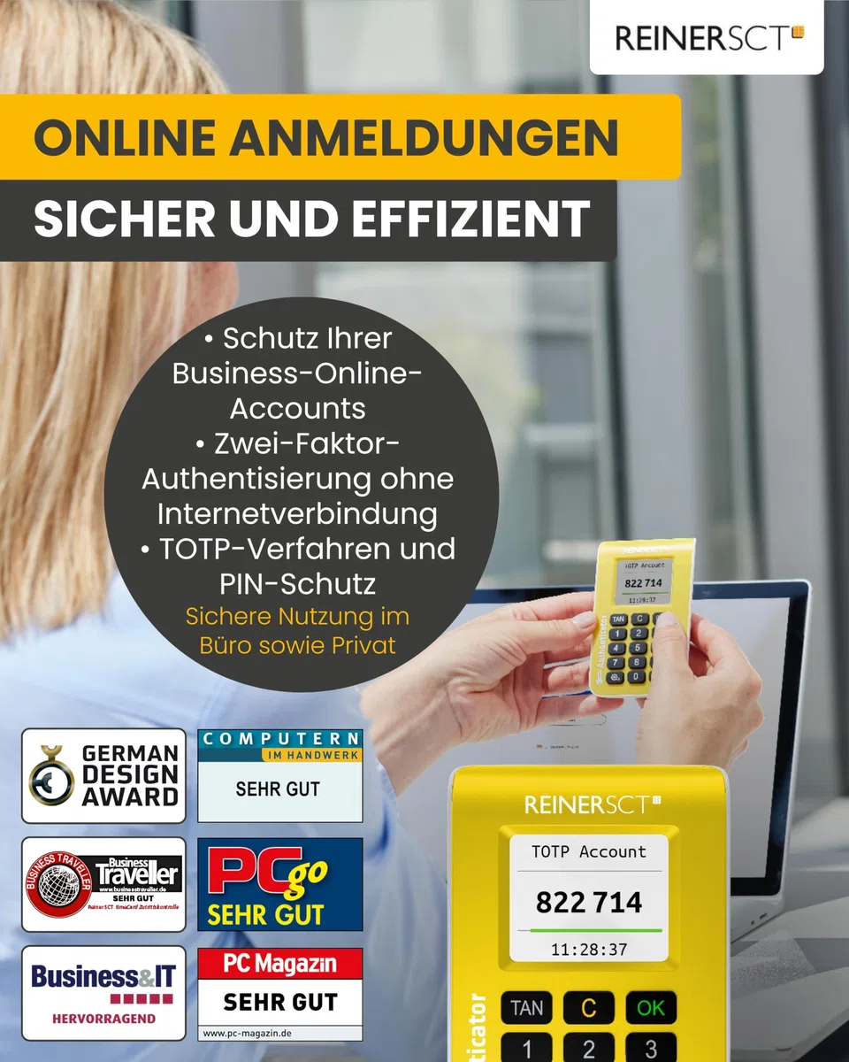 REINER SCT Authenticator I TOTP-Generator für Zwei-Faktor-Authentifizierung I kompakt & tragbar I Sicherheitsschlüssel zur sicheren Anmeldung bei Online-Diensten & Kryptobörsen