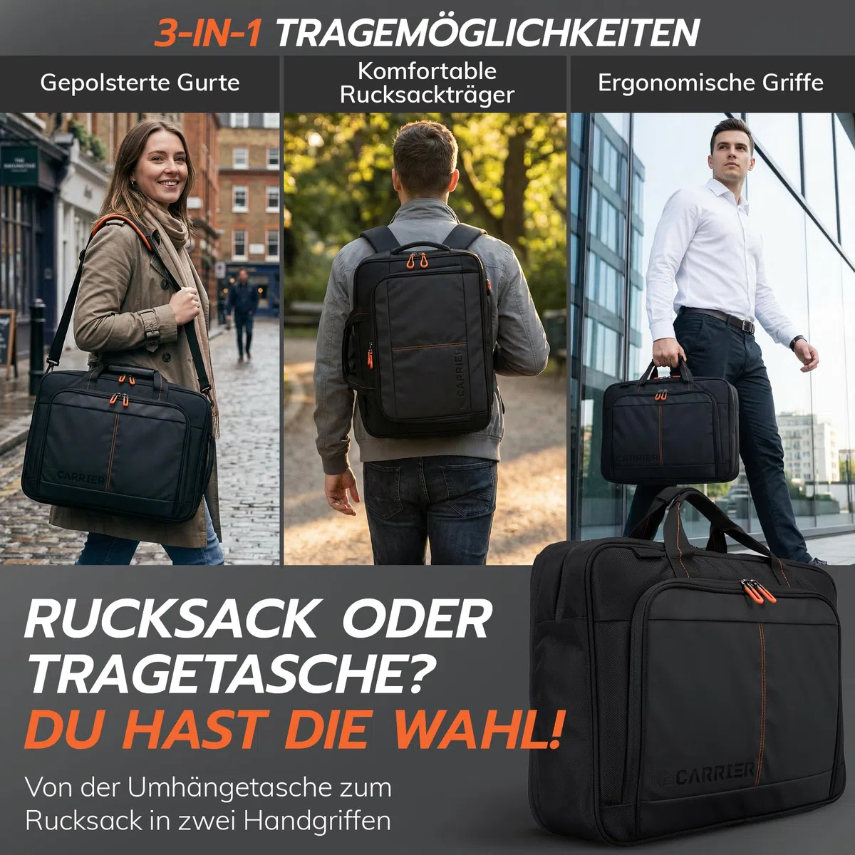 WorkBag Laptoptasche 18 Zoll aus recyceltem PET – Wasserabweisende Laptop Tasche Business Aktentasche mit Schultergurt – Große Notebook Tasche für Arbeit, Büro & Reisen