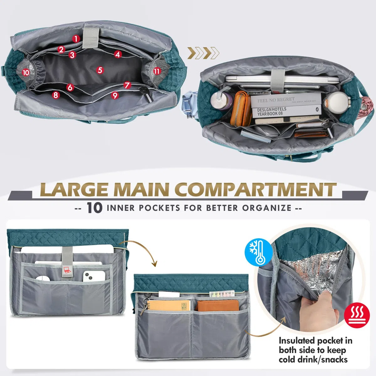 RAINSMORE Lehrertasche 17.3 Zoll Laptoptasche Damen Aktentasche mit Isolierter Tasche Arbeitstasche Damen für Krankenschwestern, Lehrer, Universität, Business