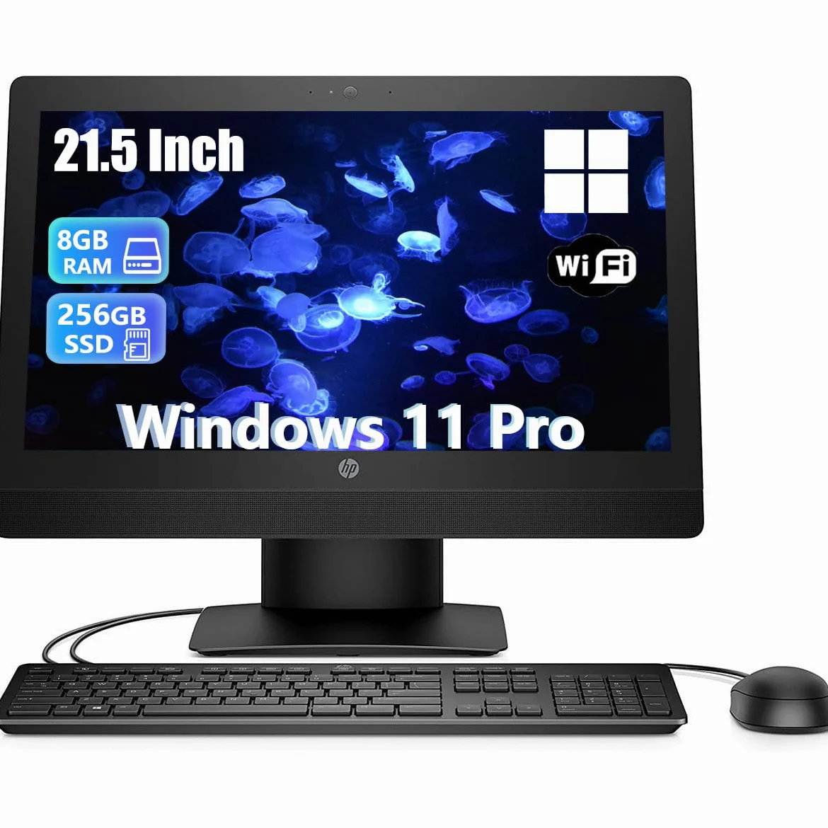 HP ProOne 600 G3 All in One Desktop Computer PC, Mit 21.5-Zoll-Monitor, Intel Core i5-6500, 8GB RAM, 256GB SSD, US Tastatur, Windows 11 Pro (Generalüberholt)