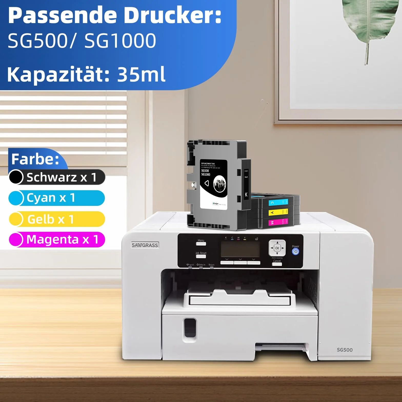 SG500 SG1000 Tinte Kompatibel für Sawgrass SG500 SG1000 Sublimationsdrucker(4er-Pack, 1 Schwarz, 1 Cyan, 1 Magenta, 1 Gelb),Neuester aktualisierter Chip, Keine AB-Seriennummer