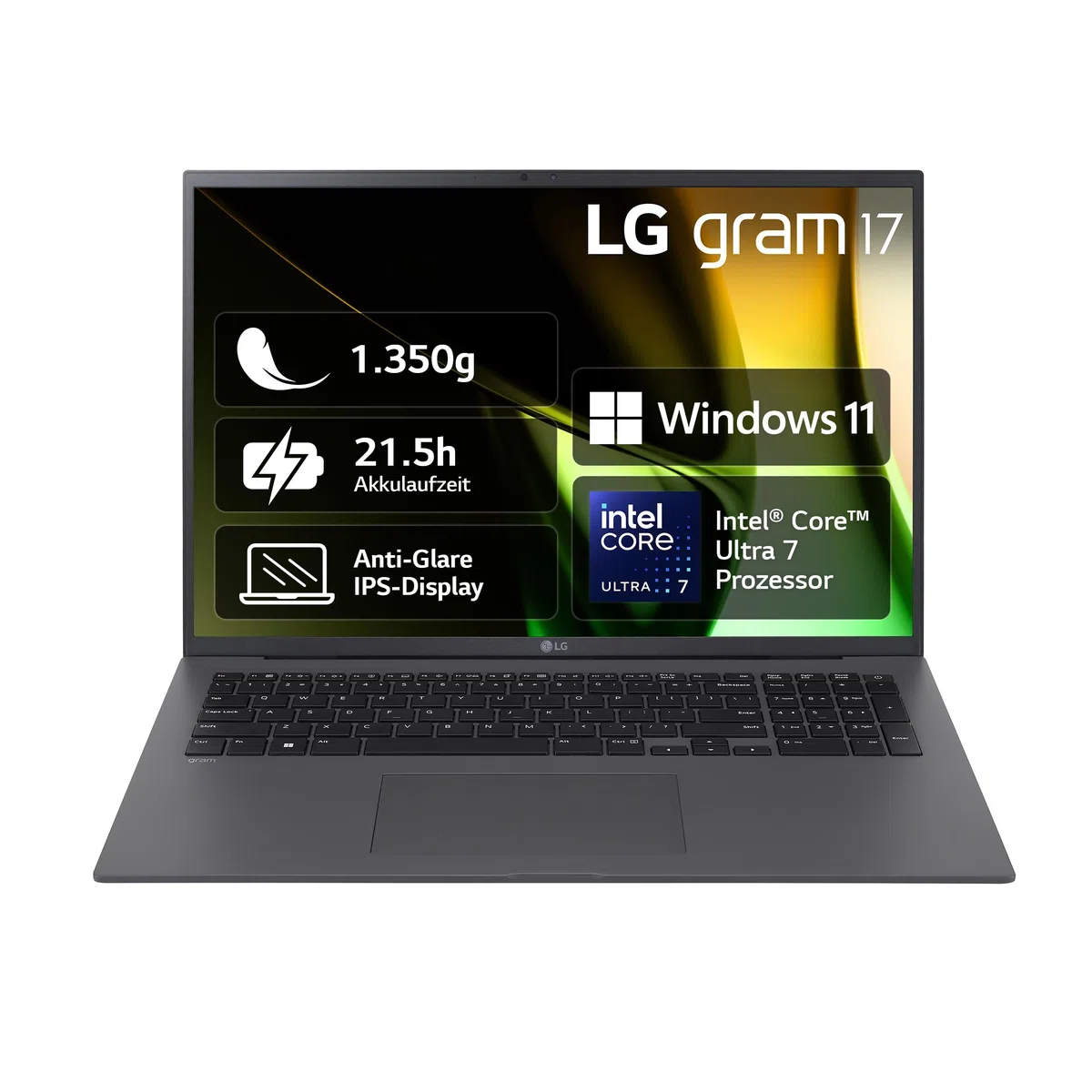 LG Gram 17 Zoll Laptop mit Intel Core Ultra 7, 32GB RAM, 2TB SSD, Windows 11, 16:10 IPS-Display, 17Z90S-G.AD7CG – Grau