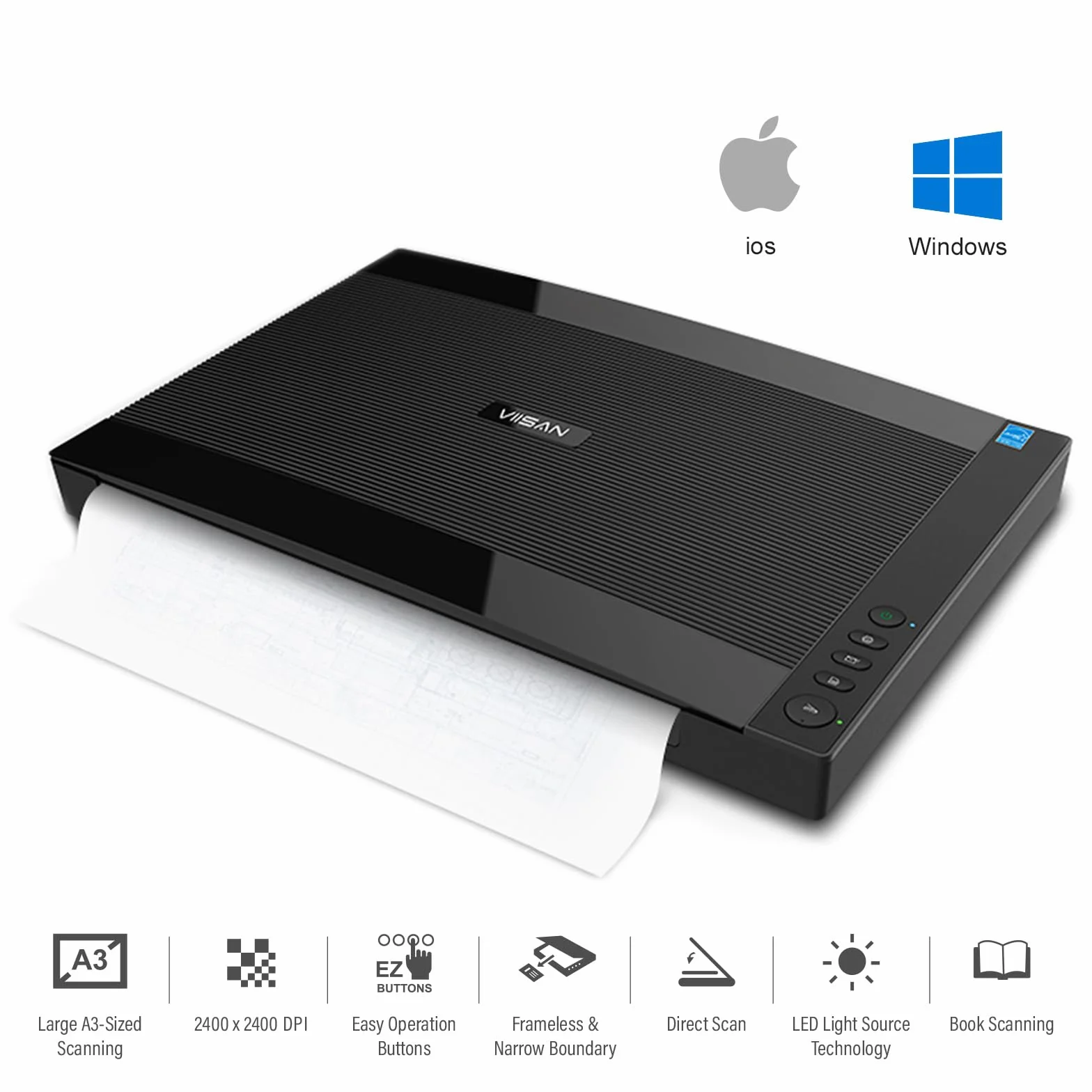 Viisan VF 3240, Flachbettscanner DIN-A3. Max. Auflösung 2400x2400 DPI. Software für Bildbearbeitung und Texterkennung. High-Speed Scannen.