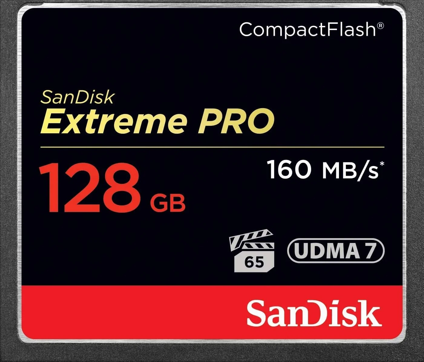 SANDISK Extreme Pro CompactFlash Speicherkarte 128GB (UDMA7, 4K-UHD- und Full-HD-Videos, VPG 65, temperaturbeständig, 160 MB/s Übertragung)