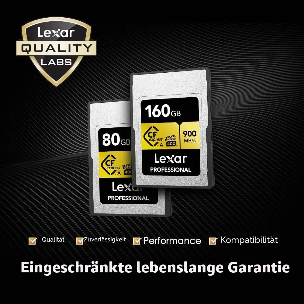 Lexar Professionelle CFexpress Typ A Gold Series Speicherkarte, 80 GB, bis zu 900 MB/s lesen, 8K-Video in Kinoqualität, bewertet VPG 400 (LCAGOLD080G-RNENG)