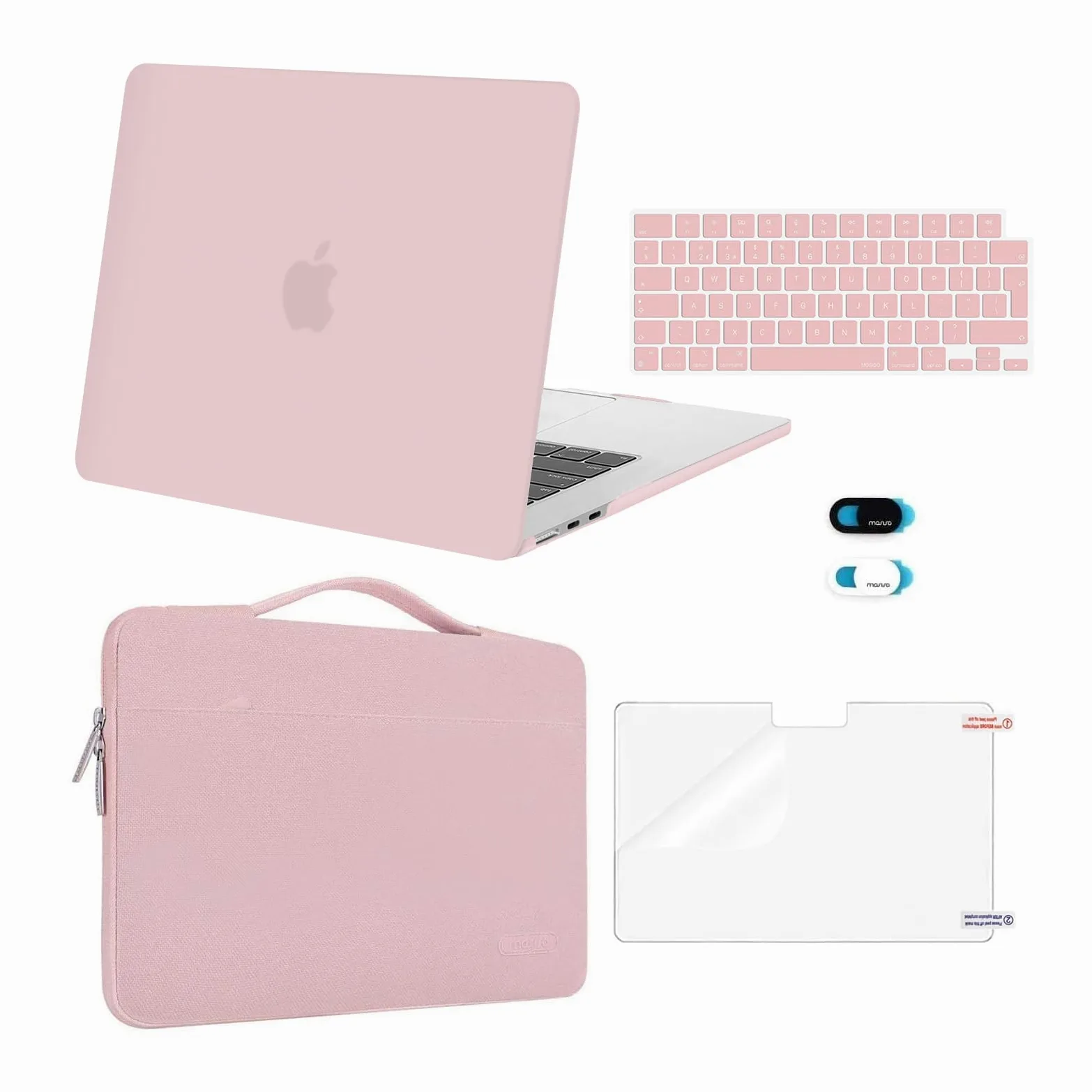 MOSISO Kompatibel mit MacBook Air 15 Zoll Hülle 2026 2025-2023 M5 M4 M3 M2 A3448 A3241 A3114 A2941, Kunststoff Hartschale&Laptoptasche&Tastaturschutz&Displayschutz&Webcam Abdeckung, Babyrosa