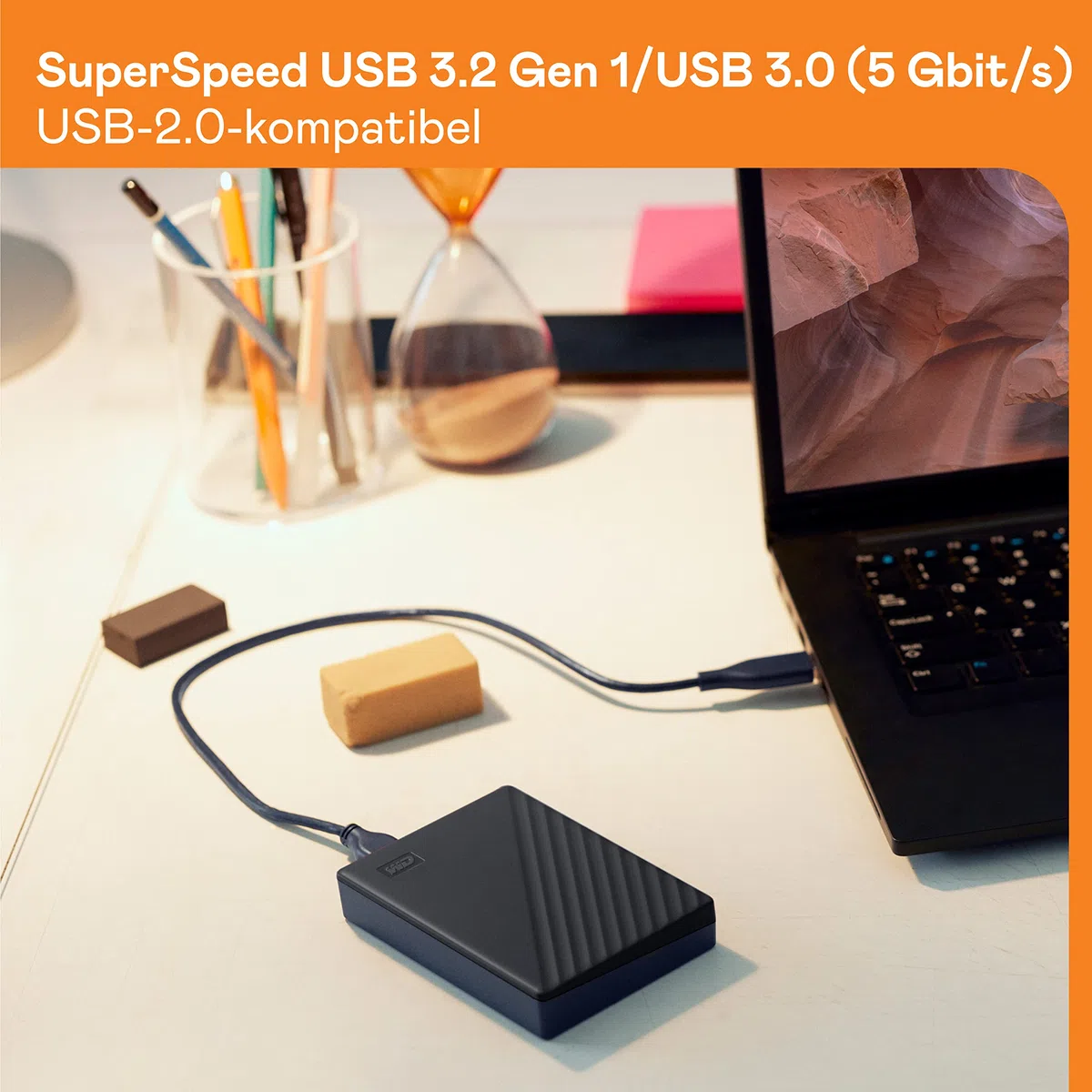 WD My Passport externe Festplatte 6 TB (mobiler Speicher, schlankes Design, herunterladbare Software, automatische Backups, Passwortschutz) Schwarz - auch kompatibel mit PC, Xbox und PS4