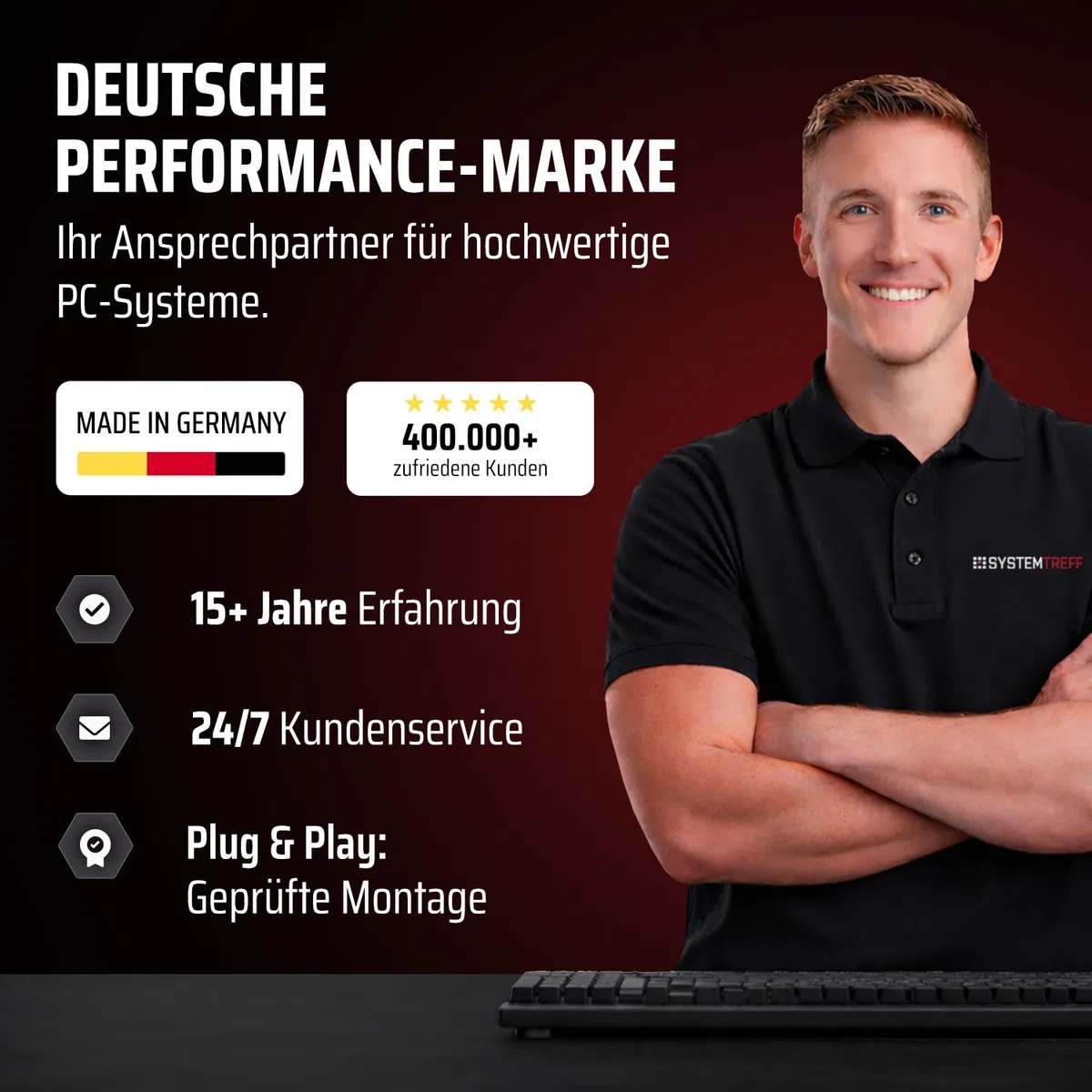 SYSTEMTREFF Gaming PC AMD Ryzen 7 5700X 8x4.6GHz | AMD Radeon RX 9060 XT 16GB DX12 | 1TB M.2 NVMe | 32GB DDR4 RAM | Windows 11 | WLAN Desktop Computer Rechner für Gamer, Zocker & Streamer