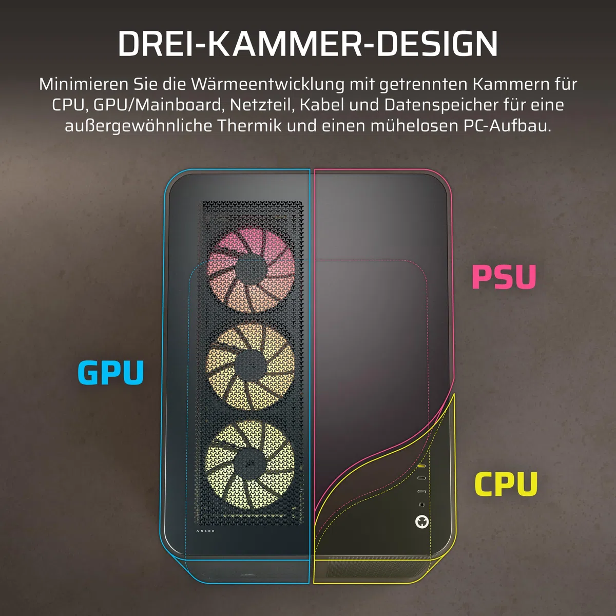 CORSAIR AIR 5400 LX-R RGB iCUE LINK Mid-Tower PC-Gehäuse – Schwarz | Dreifach-Kammer, 3x Vorinstallierte Reverse-Rotor LX-R RGB-Lüfter, Reverse Motherboard-Unterstützung