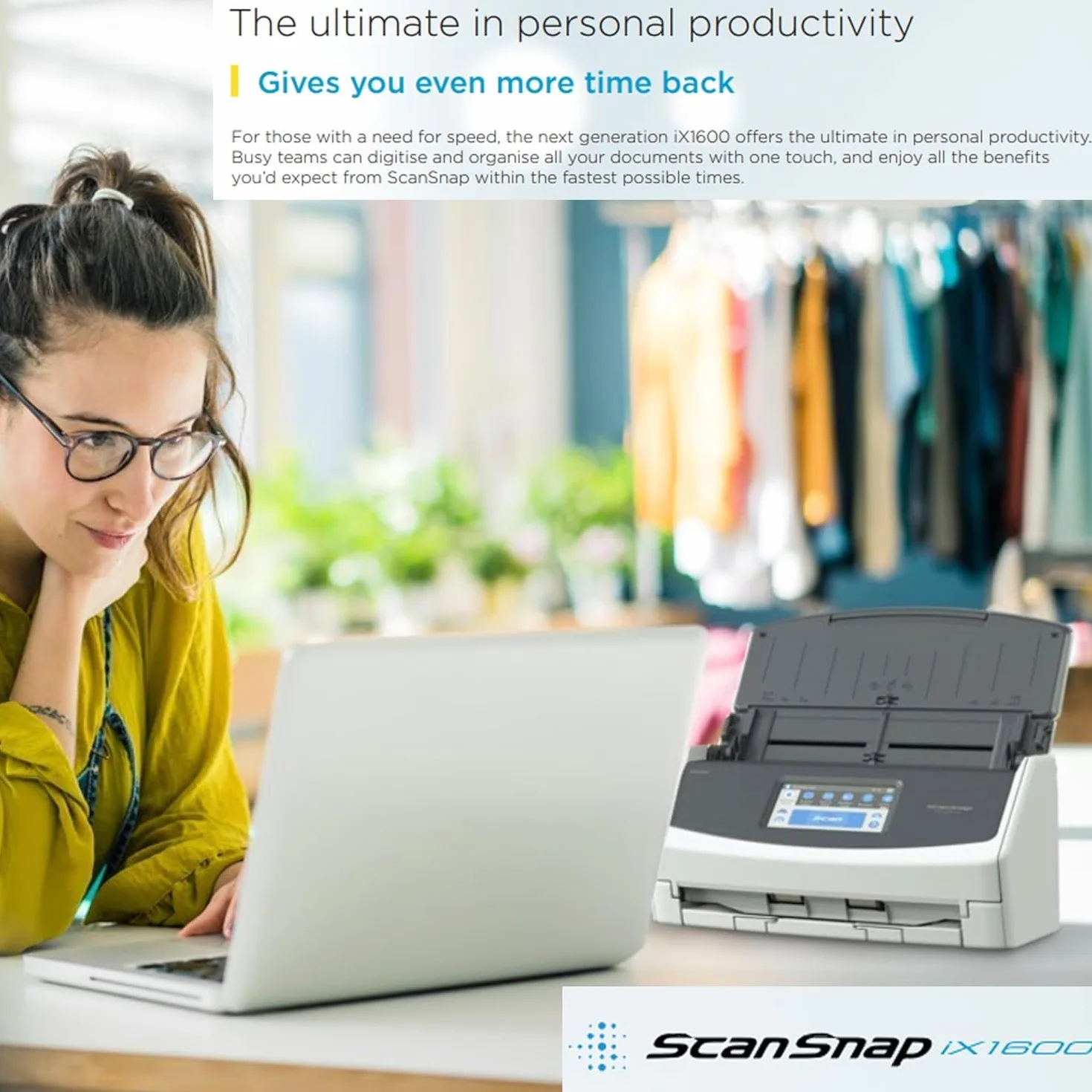 iX1600 ScanSnap Scanner (White) - A4, A5, A6, B5, B6, Visitenkarte, Postkarte, Letter, Legal und Benutzerdefiniert, Duplex, Wi-Fi, USB3.2, (40 Seiten/80 Bilder/Min) mit ADF, White, ADF, 40 ppm