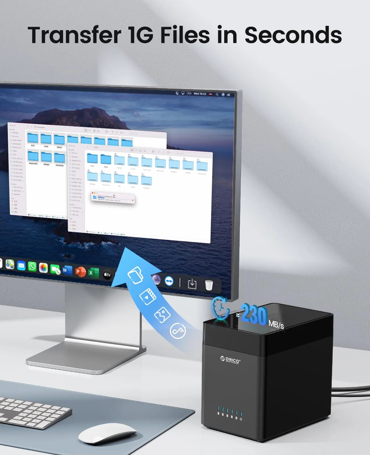 ORICO Tool-Free 5 Bay USB 3.0 3,5 Zoll Magnetic-Type Festplattengehäuse für 3,5'' SATA HDD bis zu 5x18TB, Festplatte Dockingstation Kompatibel mit Windows/Mac OS/Linux (DS500U3)