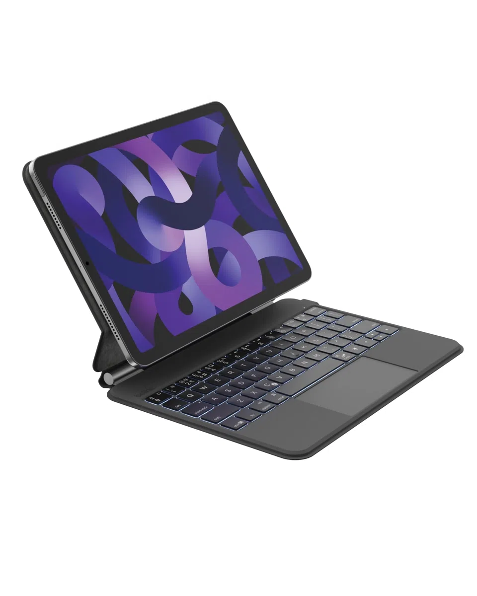 Belkin Pro iPad Tastaturhülle mit Magnetständer, beleuchtete Bluetooth‑Tasten, Trackpad‑Gesten, Apple Pencil Halterung, Premium‑Leder, QWERTZ, Medientasten, für iPad Air 11” M3/M4, Pro 11”