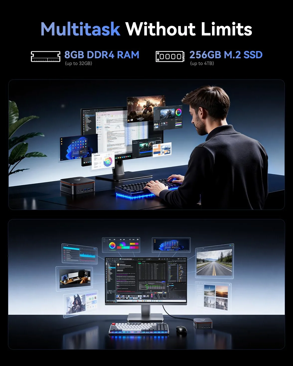 NiPoGi Pinova P1 Mini PC W-11 Pro AΜD Ryzen Embedded R2544 (4C/8T, bis 3,7 GHz, Schneller als i3-10110U/R2514/3500U) 16GB DDR4 256GB SSD 4K Triple Display/Wi-Fi 5/BT 4.2/RJ45 Büro Bildung Multimedia