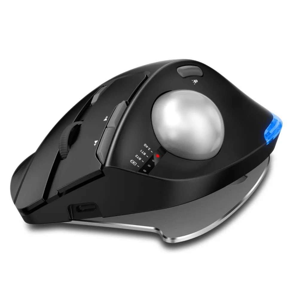 zelotes Trackball Maus Kabellos,Kabellose Bluetooth Maus,4800DPI,BT 5.0/3.0 + 2.4G,Daumenbedienung,Wiederaufladbar Ergonomische Funkmaus mit USB-Empfänger für Laptop,PC,Tablets,Schwarz
