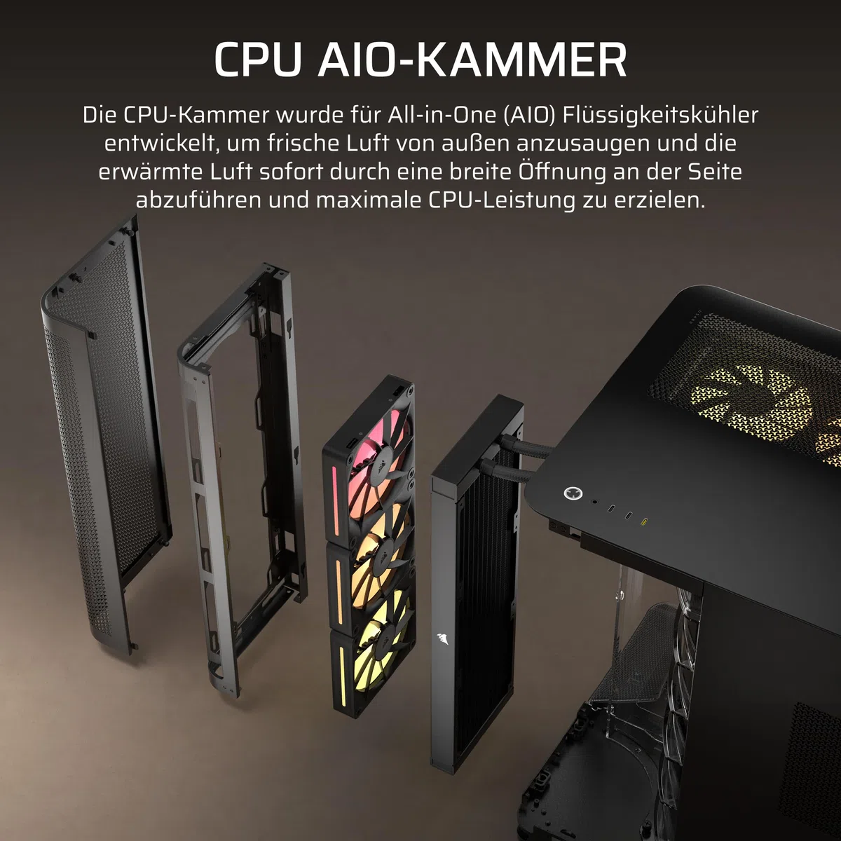 CORSAIR AIR 5400 LX-R RGB iCUE LINK Mid-Tower PC-Gehäuse – Schwarz | Dreifach-Kammer, 3x Vorinstallierte Reverse-Rotor LX-R RGB-Lüfter, Reverse Motherboard-Unterstützung