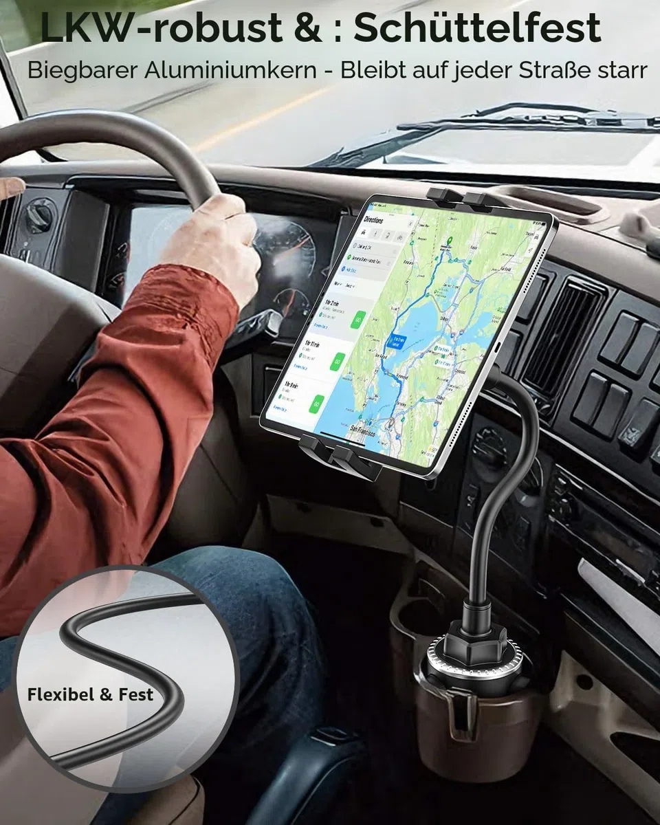 Oilcan Tablethalterungen Auto Becherhalter, Schwanenhals KFZ Tablet Getränkehalter mit Flexible Lang Arm für iPad Pro Air Mini, Samsung Tab, Fire, iPhone 13 Pro Max, 4-12.9" Handys und Tablets