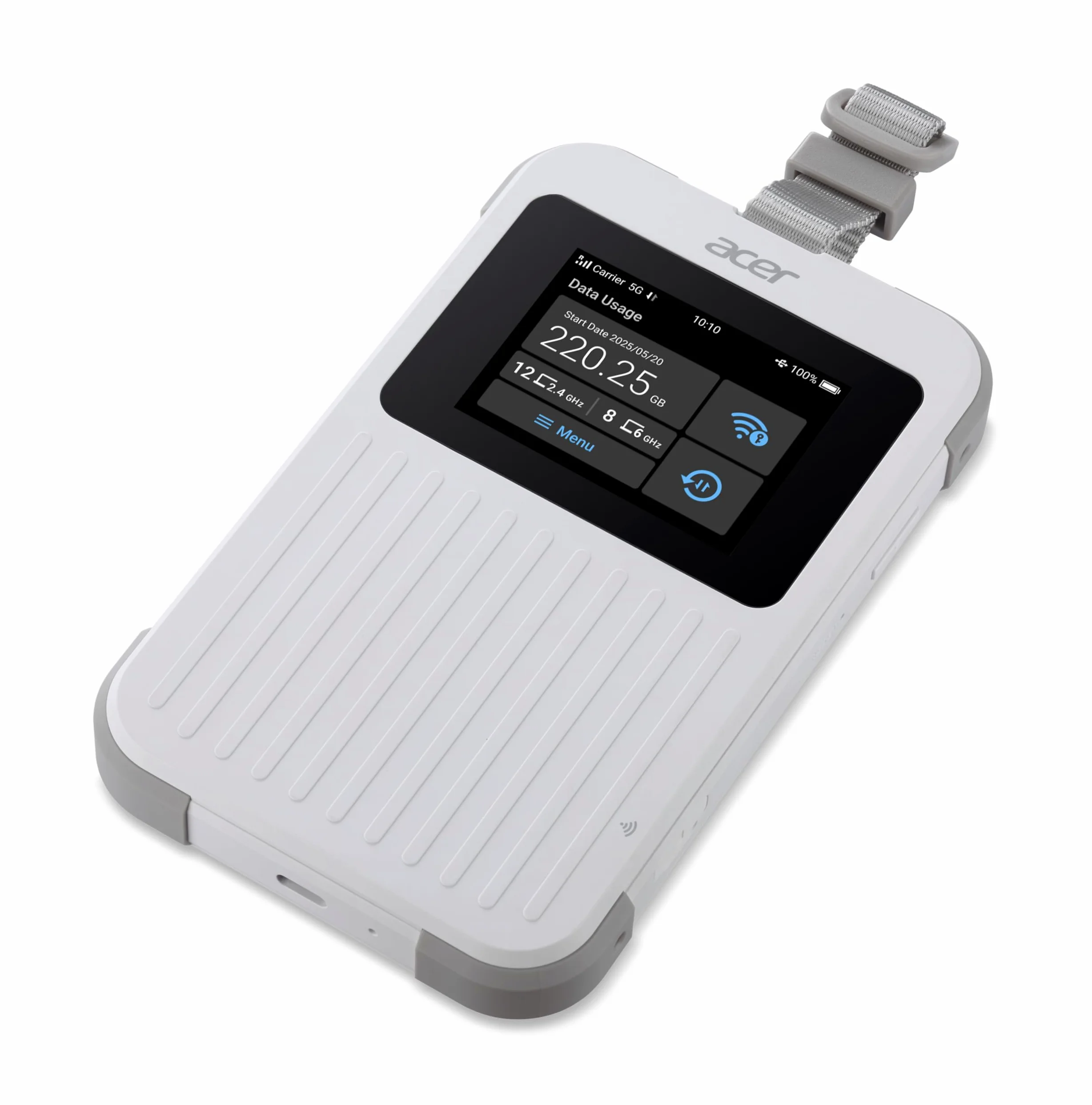 Acer, Connect M6E, Mobiler 5G Wi-Fi Hotspot, Globales 5G, TRI-SIM-Unterstützung, Wi-Fi 6E, Tri-Band, bis zu 20 Geräte, Touchscreen, Weiß