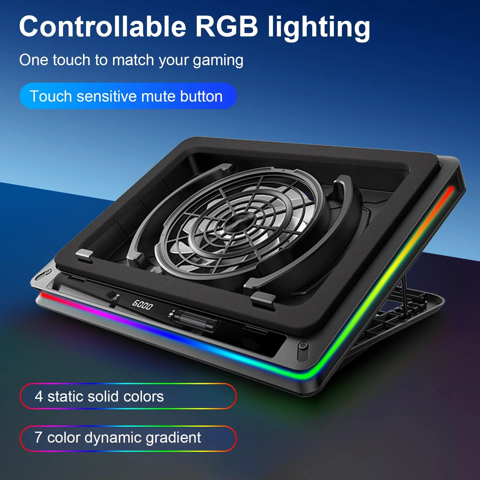 Gaming Laptop Kühler Kühlpad mit Touch-Bedienung stufenloser, Laptop Cooler für Schnelle Kühlung 13-19 Zoll Notebook mit stufenloser Geschwindigkeit 18cm Extra-groß Leistungsstarker Turbo-Lüfter