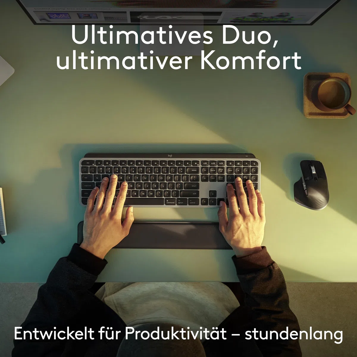 Logitech MX Keys S Combo for Mac, kabellose Tastatur/Maus mit Handballenauflage, beleuchtete Tastatur, schnellscrollende Maus, Bluetooth USB C für Pro/MacBook Air/iMac/iPad, QWERTZ DE - Grau