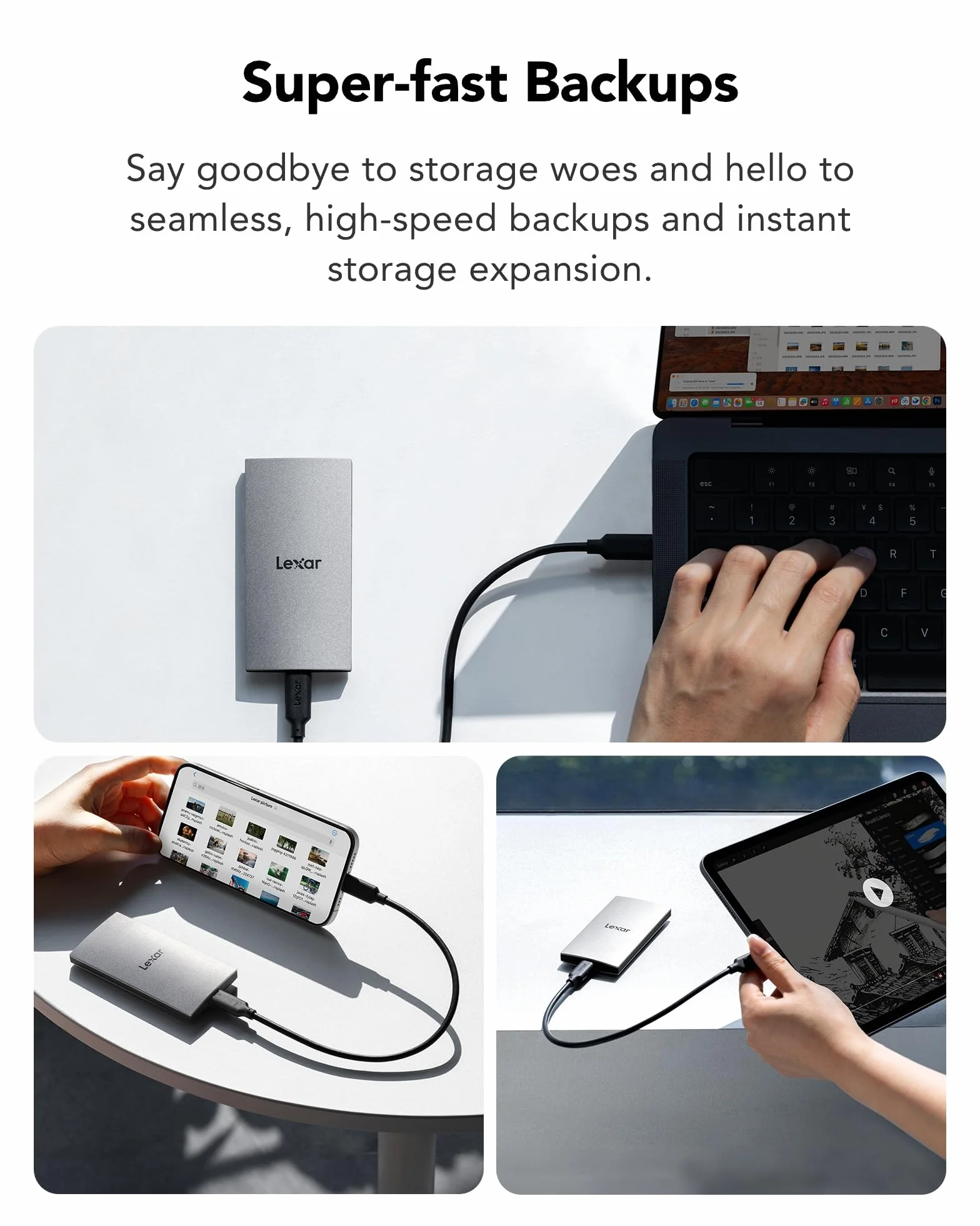 Lexar Externe SSD 1TB, USB 3.2 Gen2 Portable SSD, bis zu 1050 MB/s Lesen, 1000 MB/s Schreiben, Tragbare SSD für iPhone15-Serie/Mac/PS5/XBOX/Laptop/PC und Spielkonsole