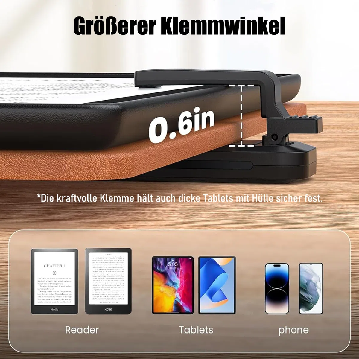 CNARIO Schwanenhals Halterung mit Kindle RF Fernbedienung Seitenwenden zum Lesen für eReader, Tablethalter mit Page Turner, Ebook Umblätter Zubehör für Reader Ständer, Ideal Halter für Bett