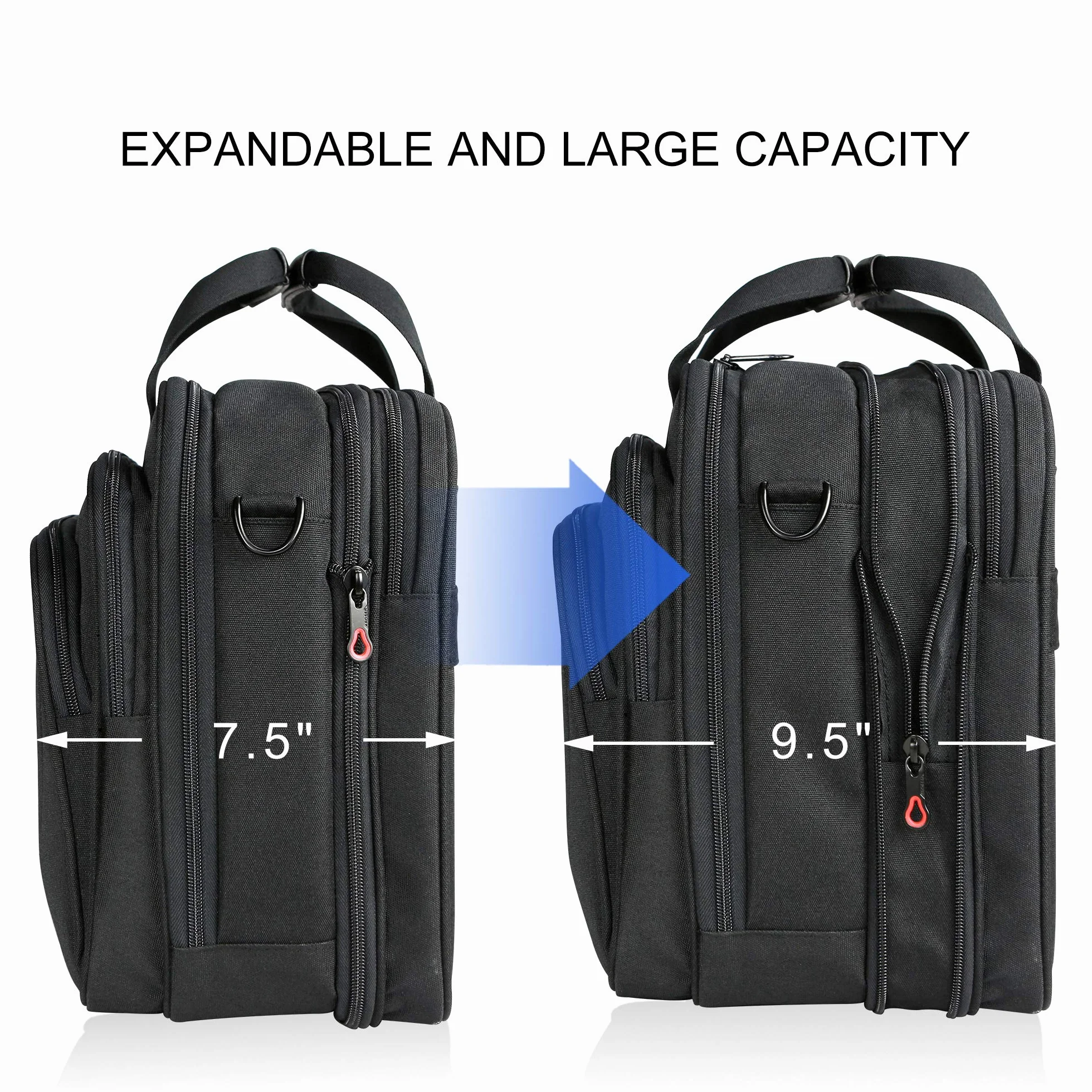 KROSER LaptopTasche 18" Upgrade Erweiterbare Leichte Aktentasche für 17,3" Laptop Premium Arbeitstasche Wasserdichte Umhängetasche mit RFID-Taschen für Schule/Reisen/Frauen/Männer-Schwarz MEHRWEG