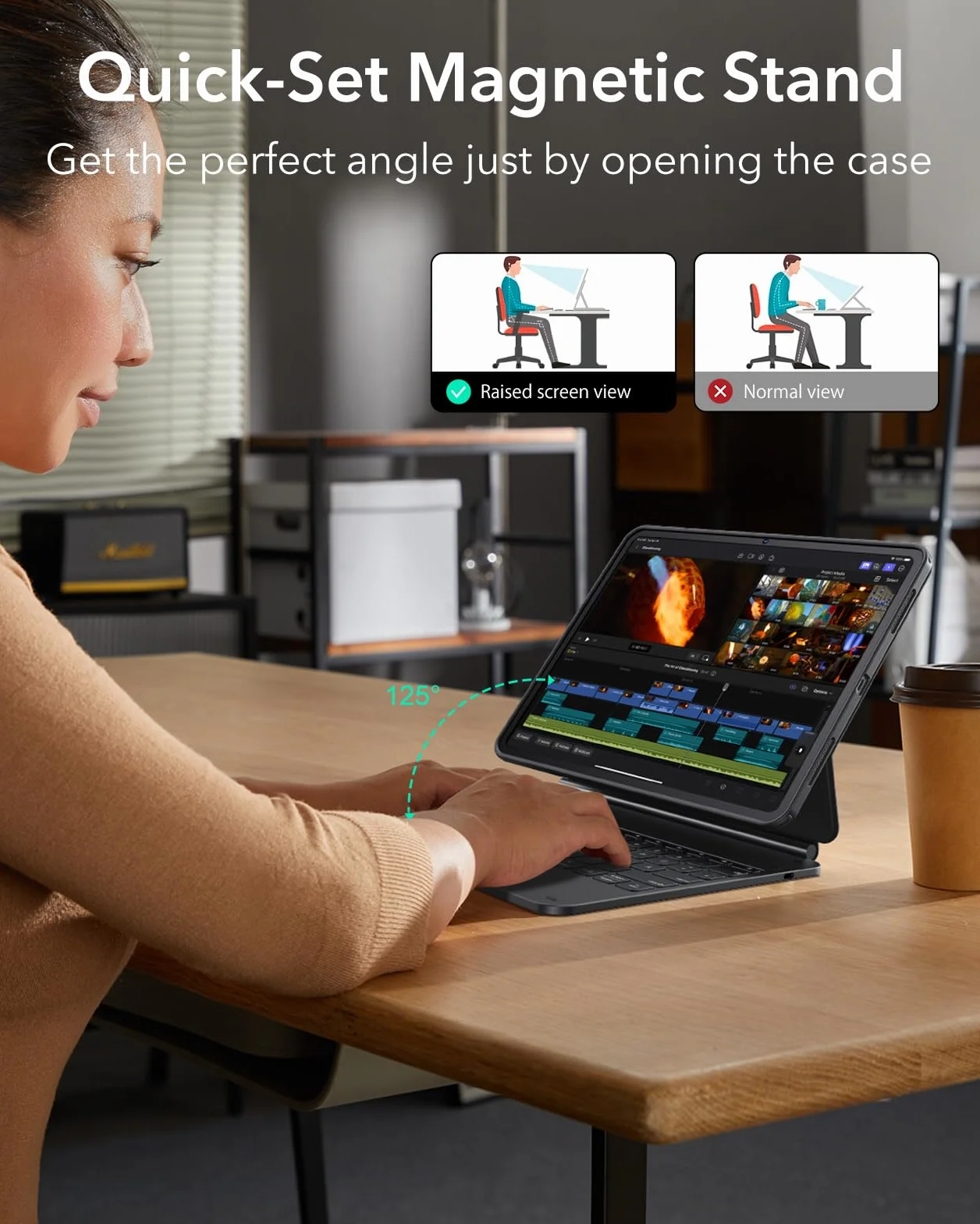 ESR 【Upgraded】 iPad Air 13" (M4/M3/M2, 2026/2025/2024) Hülle mit Tastatur, Tastaturhülle mit Einzustellendem Magnetständer, Hoch-/Erhöhter Modus, Abnehmbare Schutzhülle, Rebound 360 Serie, Schwarz