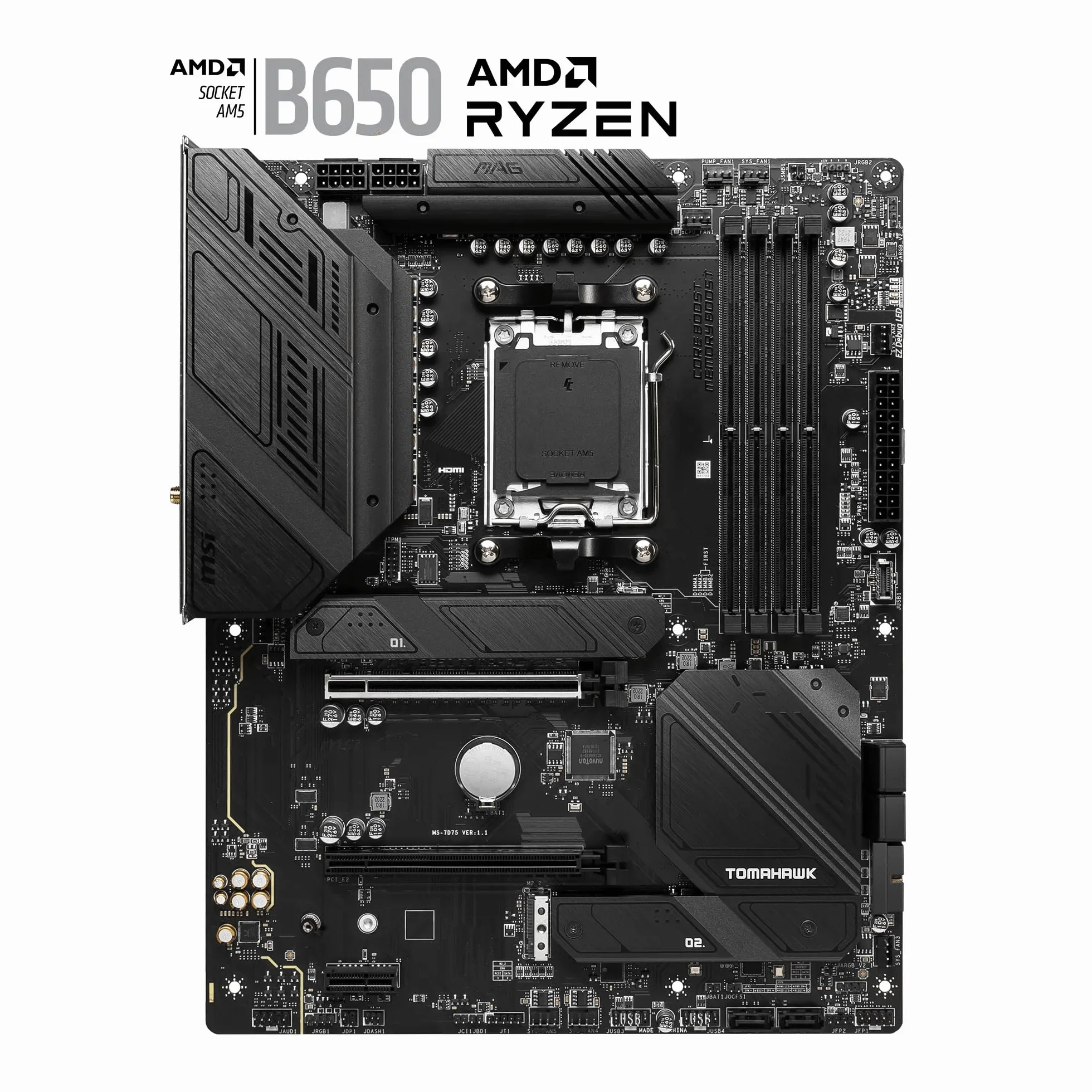 MSI MAG B650 Tomahawk WiFi Mainboard, ATX - Unterstützt Ryzen 9000, 8000 & 7000 Serie Prozessoren, AM5-14 Duet Rail 80A VRM, DDR5 Memory Boost 6400+MHz/OC, 2 x PCIe 4.0 x16, 3X M.2 Gen4, Wi-Fi 6E