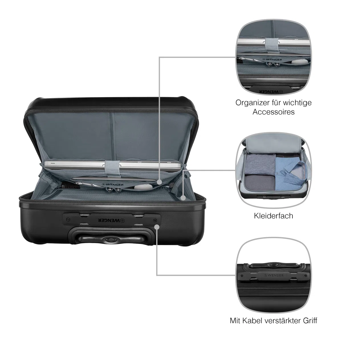 WENGER Amplix Wheeled Case, Laptop-Tasche zum Rollen, Aktenkoffer, Notebook bis 15,6 Zoll, Tablet bis 11 Zoll, 25 l, Damen/Herren, Schwarz, 653893