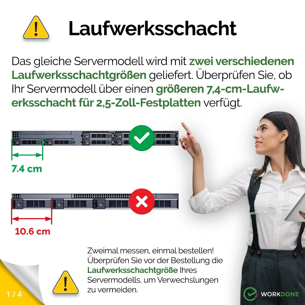 WorkDone 4er Pack - 2,5-Zoll Hard Drive Caddy Tray - kompatibel für Dell PowerEdge Server und XC-Serie - 14th Gen R440 R640 R740 R740xd R840 R940 R6415 R7425 - DXD9H SSD SAS Gehäuseträger