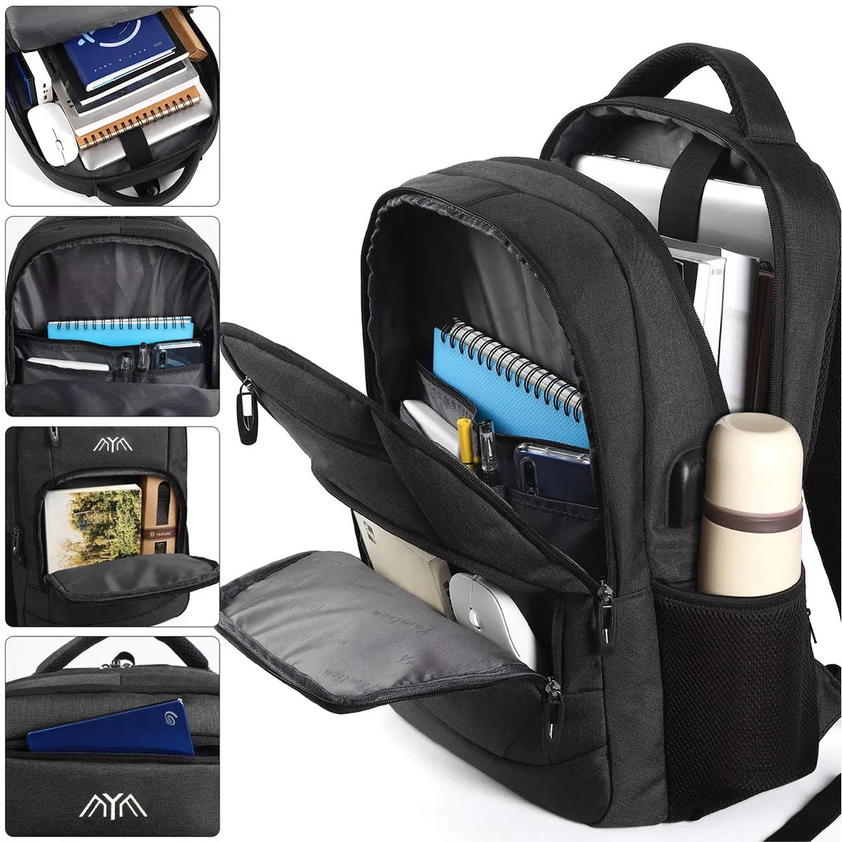 YAMTION Rucksack Herren, Schulrucksack Jungen Teenager Laptop Rucksack Schule Daypacks für Arbeit Wandern Reisen Camping für 15.6 Zoll Laptop