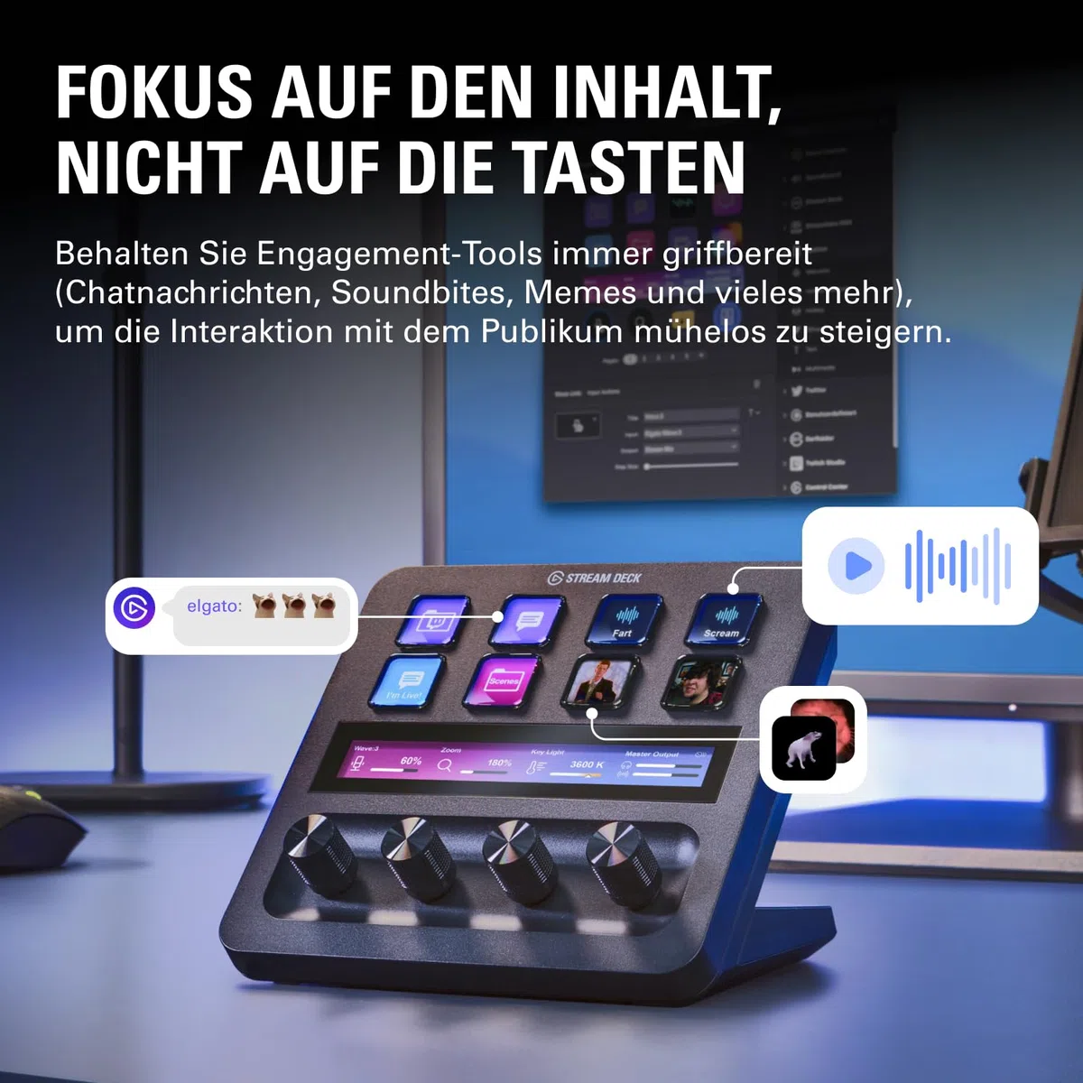Elgato Stream Deck +, Audiomixer, Live-Produktion und Studio-Controller für Content Creators, Streaming, Gaming, mit anpassbarer Touch-Leiste, Drehreglern und LCD-Tasten, für Mac und PC