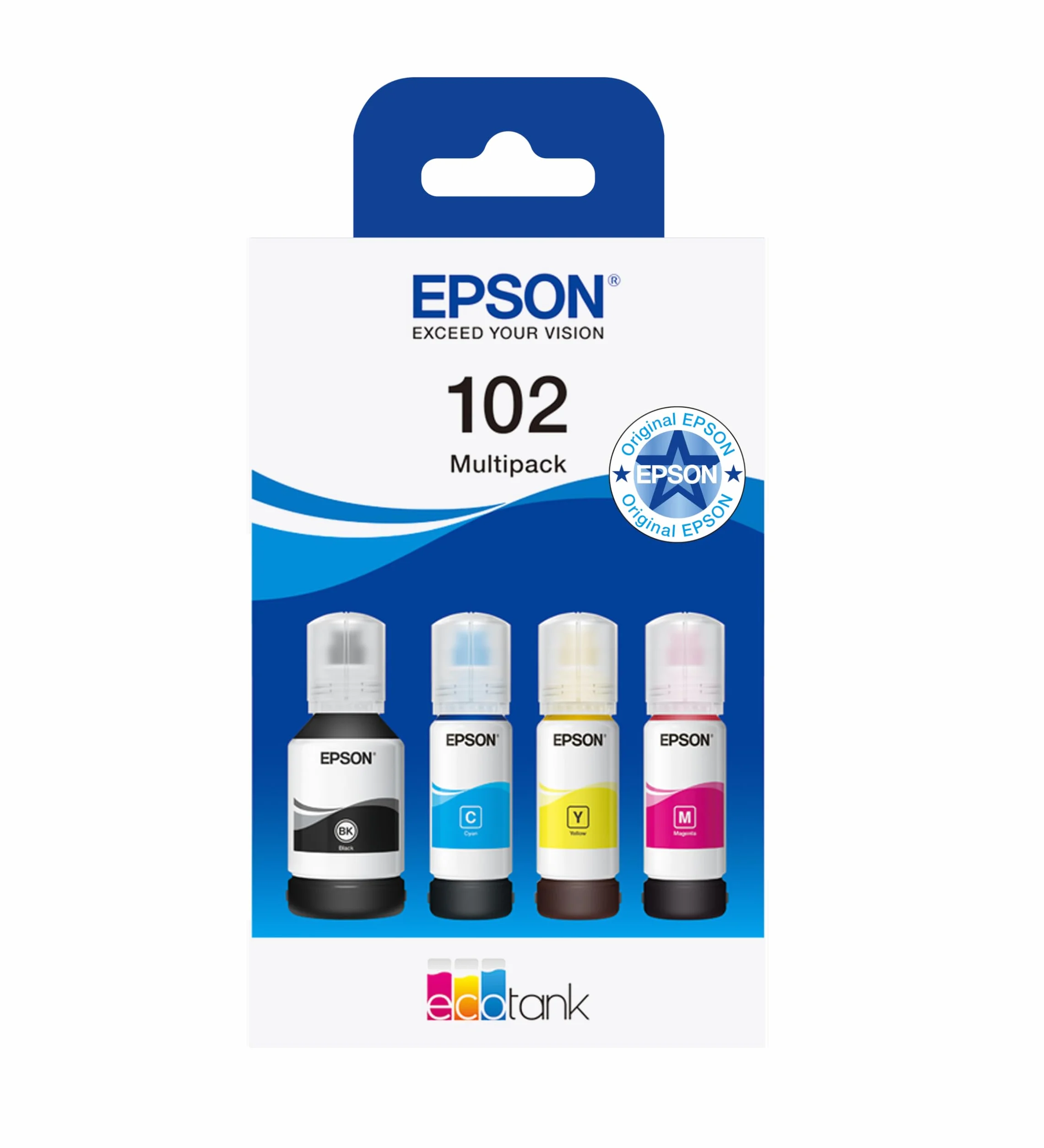 Epson EcoTank 102 Original Tintenflaschen 4x Farb-Multipack Schwarz Cyan Magenta Gelb