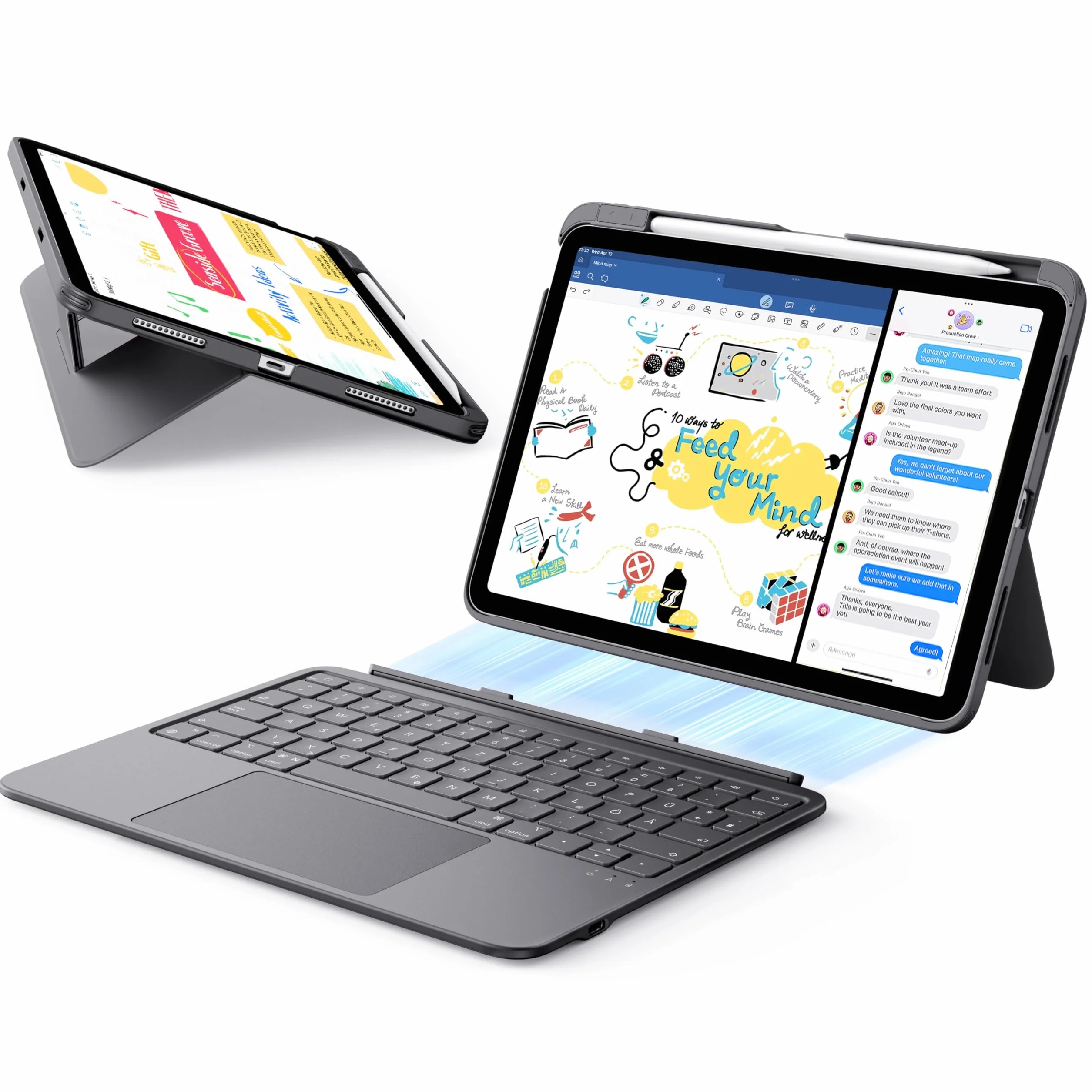 ESR iPad 11 (A16) 2025/10 Generation Flex Hülle mit Tastatur, ultraleichte magnetische abnehmbare Keyboard für iPad 10.9" mit Schreib- und Ansichtsmodi, großes Präzisions-Trackpad, Dunkelgrau