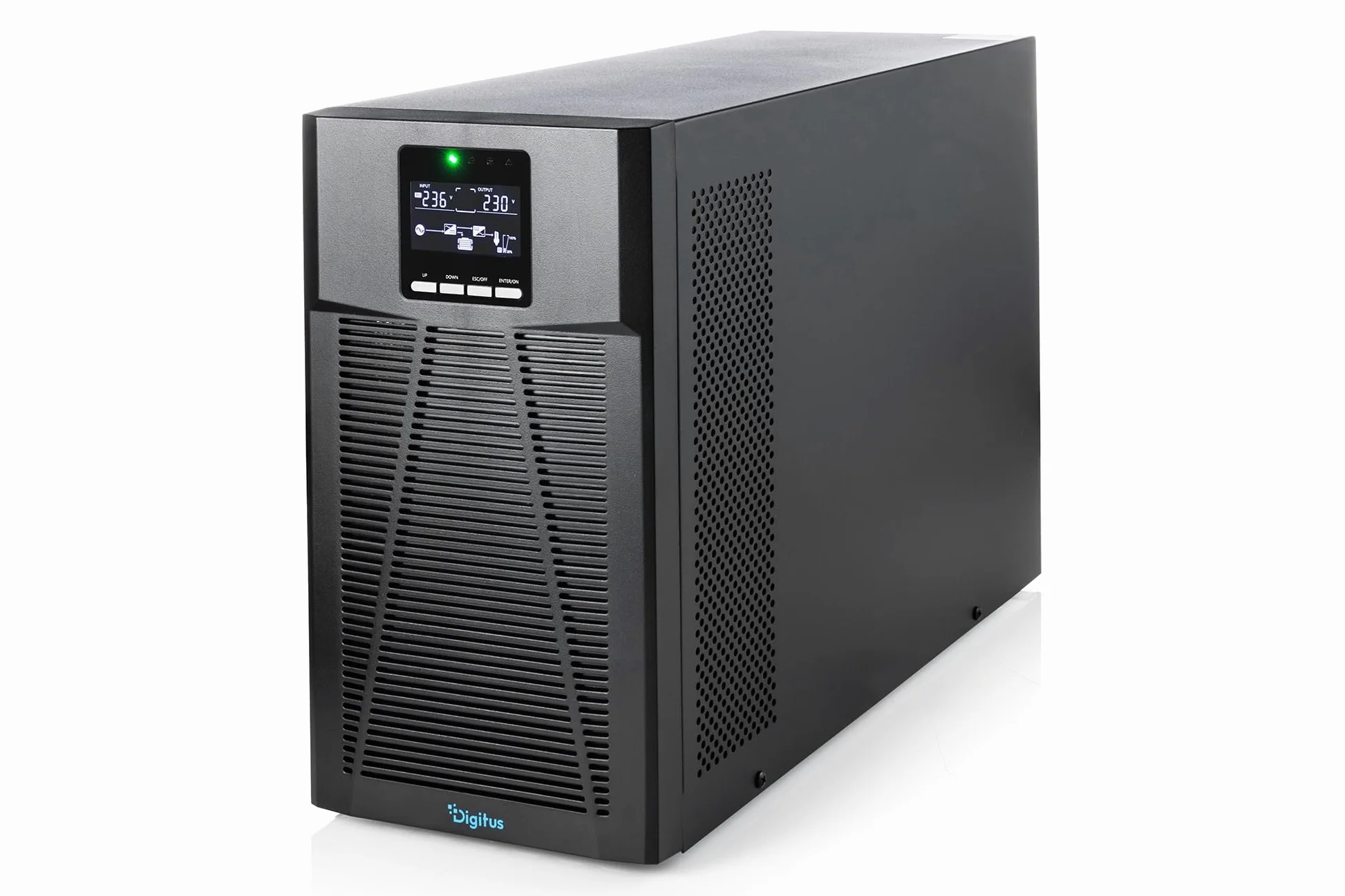 DIGITUS OnLine USV-System – 3 kVA 3 kW – 8X IEC C13 Steckdosen – Tower | Unterbrechungsfreie Stromversorgung – Leistungsfaktor 1,0 – UPS Software – RS232, RJ45 & USB-Port – Schwarz