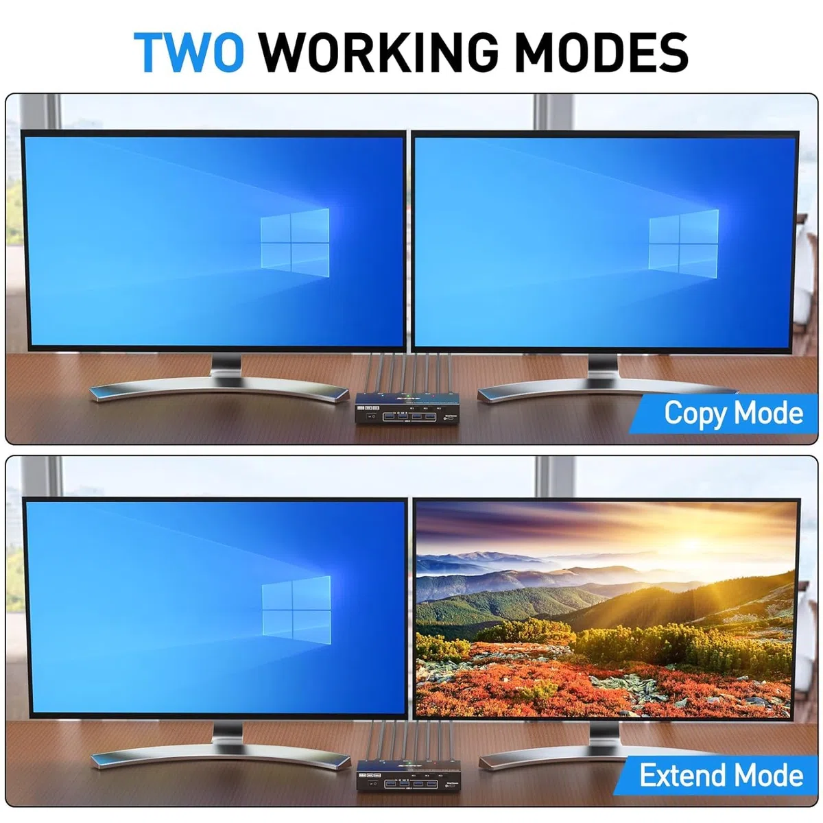 KVM Switch 2 Monitore 3 PC HDMI, KCEVE 4K@60Hz Dual Monitor USB 3.0 KVM Umschalter mit EDID Emulator, unterstützt Kopieren und erweiterte Anzeige, für 3 Computer teilen sich 2 Displays