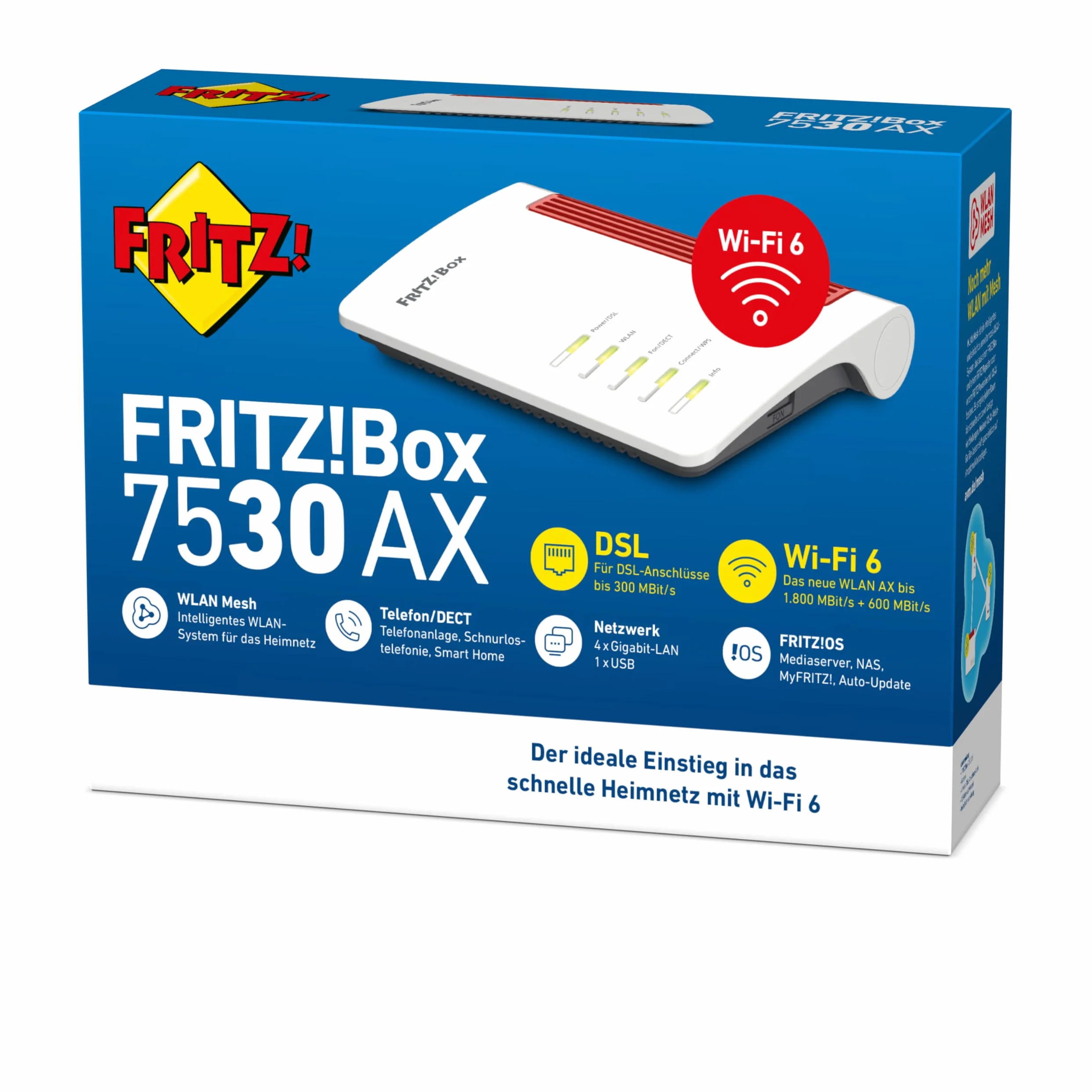 FRITZ!Box 7530 AX DSL-Router Wi-Fi 6 bis zu 2.400 MBit/s WLAN Mesh Smart Home Telefonie Zentrale