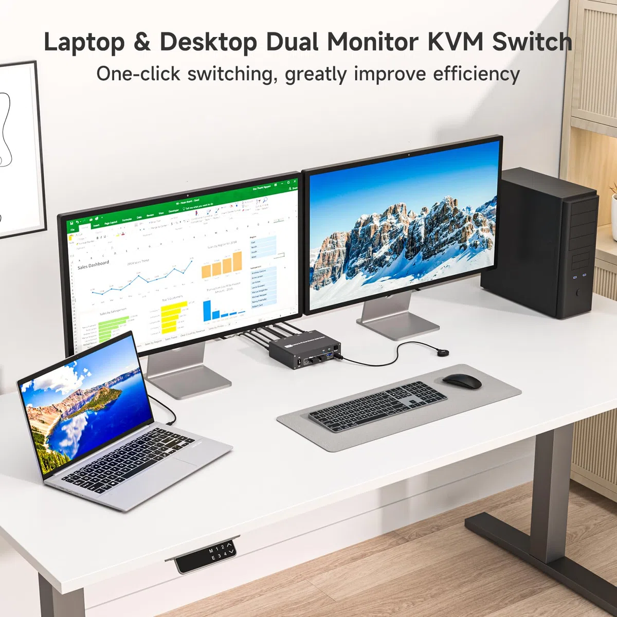 4K USB Type-C Docking KVM Switch 2 Monitore 2 Computer USB-C & Dual HDMI 4K @ 60Hz Dual Monitor KVM Switches für Laptop und Desktop, PD 100W Laden, mit Typ-C 3.1 Gen 2 Kabel & kabelgebundener