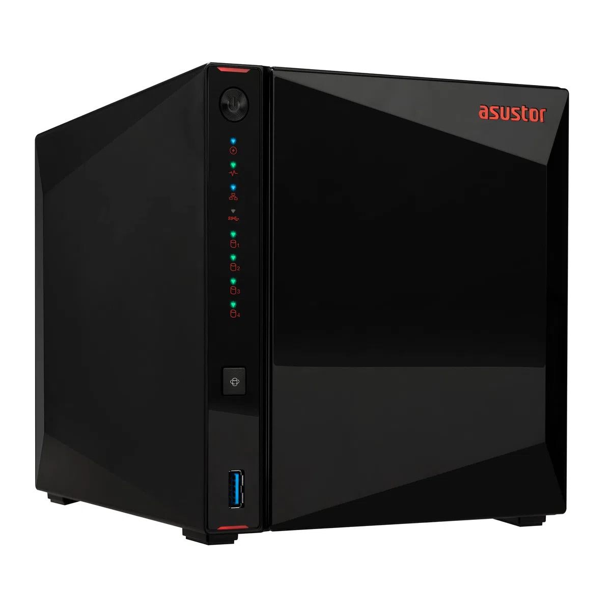 Asustor AS5404T Nimbustor 4 Gen2-4 Bay NAS Netzwerkspeicher Gehäuse, Quad-Core 2,0GHz CPU, 4xM.2 NVMe SSD Steckplätze, 2x2,5GbE Anschlüsse, 4GB DDR4 RAM, Gaming-Inspirierten NAS