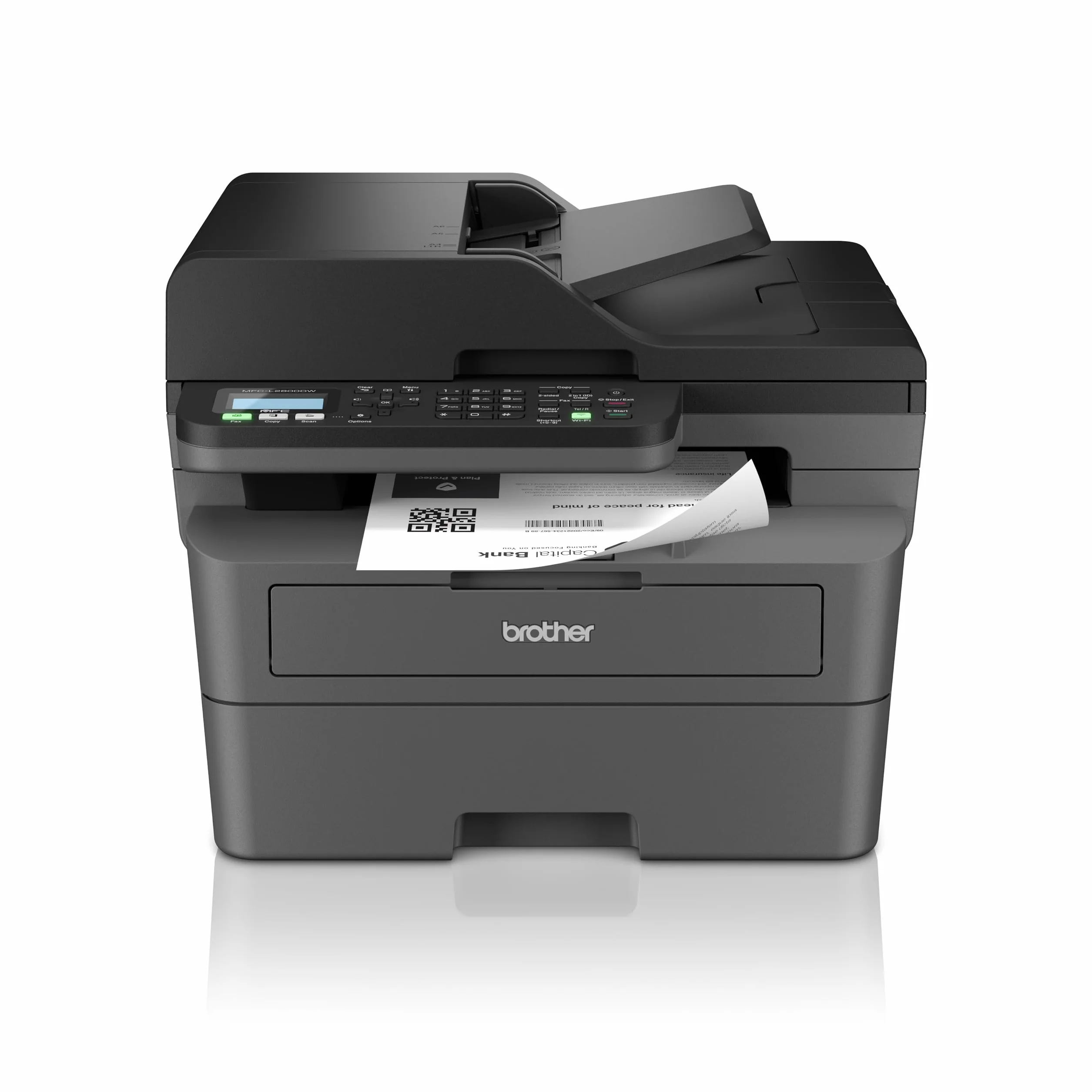 Brother MFCL2800DW 4-in-1-Multifunktions-Laserdrucker | 32 ppm, Duplexdruck, 2-zeiliges LC-Display, Fast Ethernet, WLAN mit 5 GHz und USB 2.0