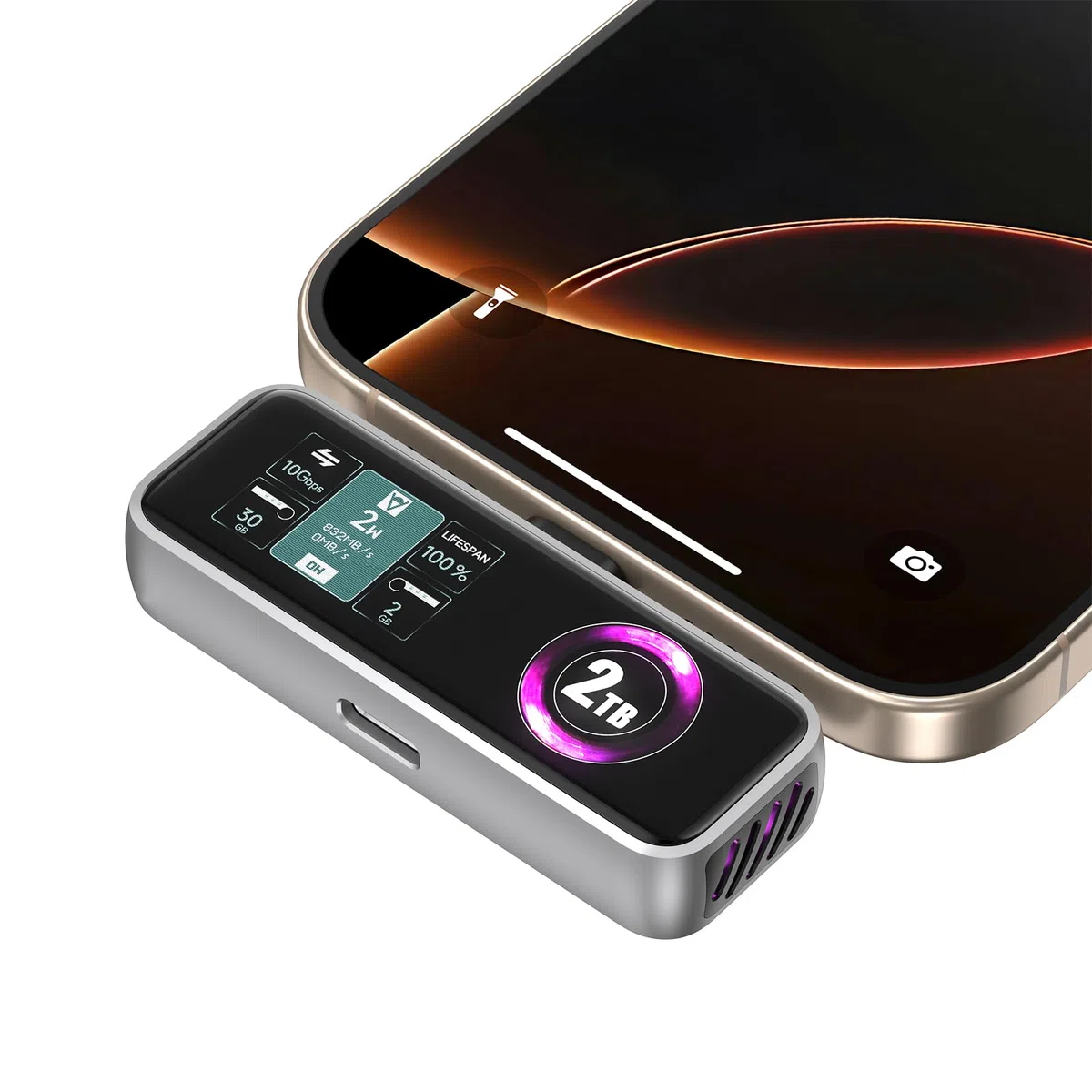 ZIKE Z791C Magnetic Portable SSD 2 TB, Externer SSD-eingebauter Lüfter, 4K 120fps ProRes-Videoaufnahme, USB3.2 Gen2 bis zu 990MB/s, Unterstützt PD3.0-Port 27W Laden Kompatibel mit iPhone 17/16/15