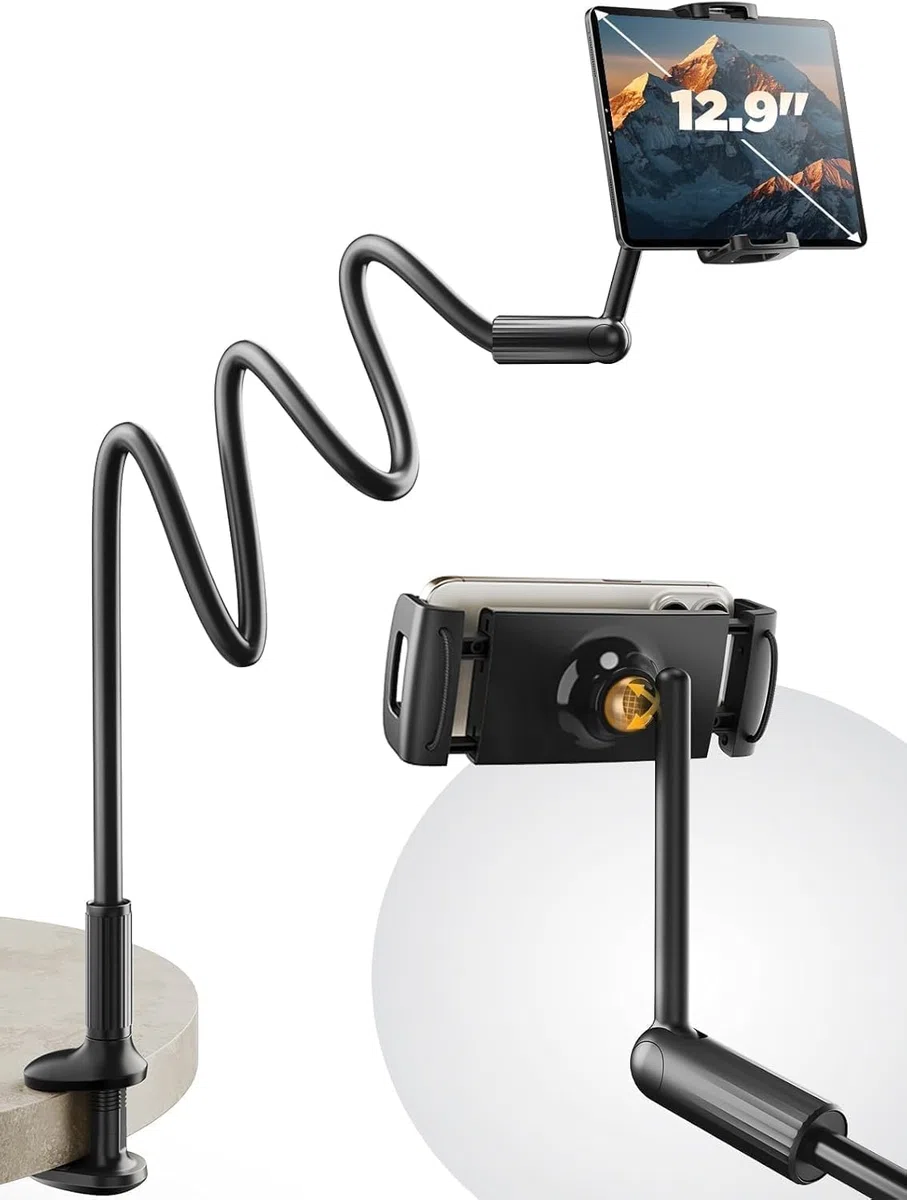 SAIJI 120CM Upgrade Schwanenhals Tablet Halterung, Einhand Verstellbarer iPad Halterung Bett, Kindle Halterung zum Lesen im Bett, Kompatibel mit iPad iPhone, Fire, Alle Geräte von 4,7-12.7"
