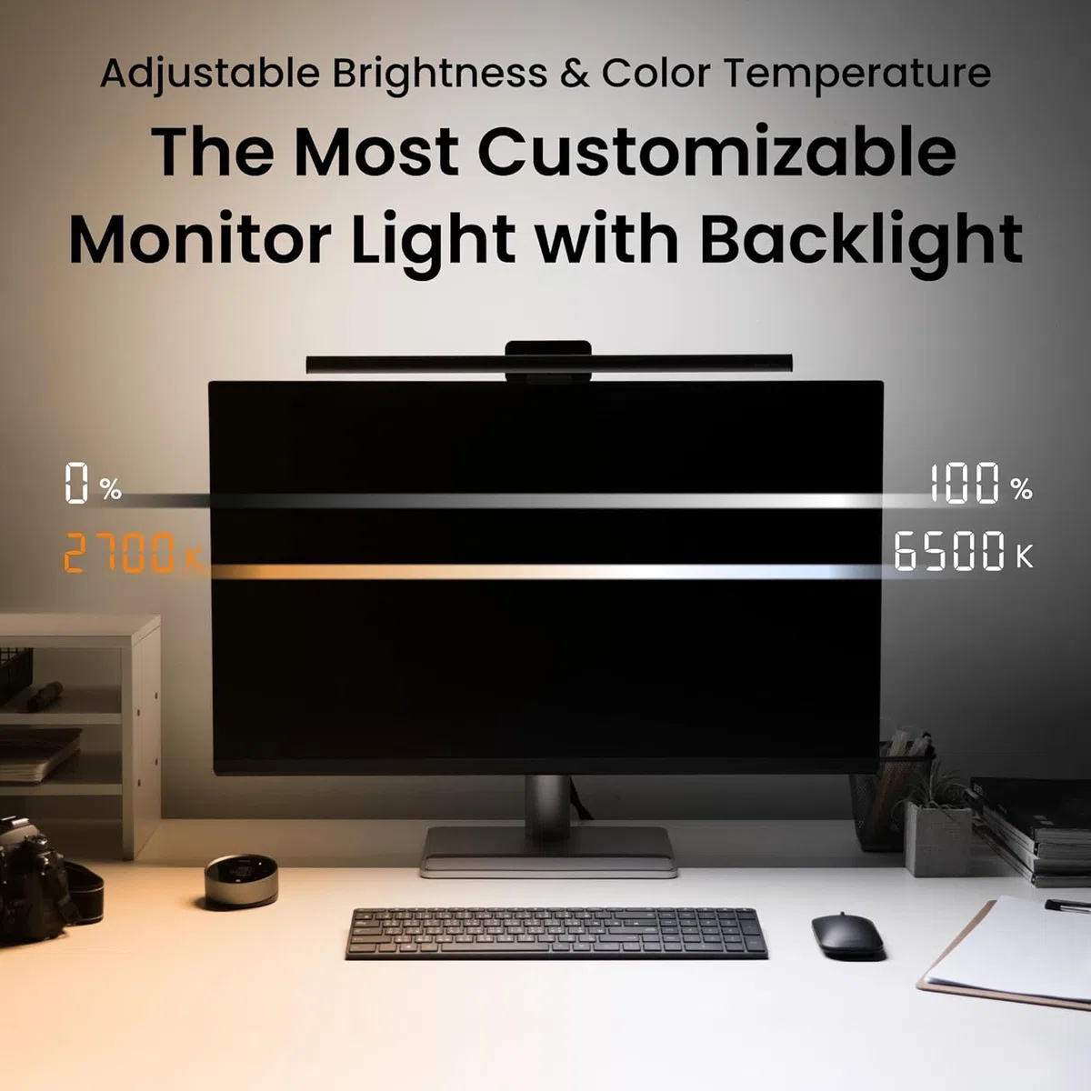 BenQ ScreenBar Halo 2 – LED Monitorlampe mit kabellosem Controller, blendfreiem Licht, einstellbarer Helligkeit & Farbtemperatur, augenschonend, USB-betrieben