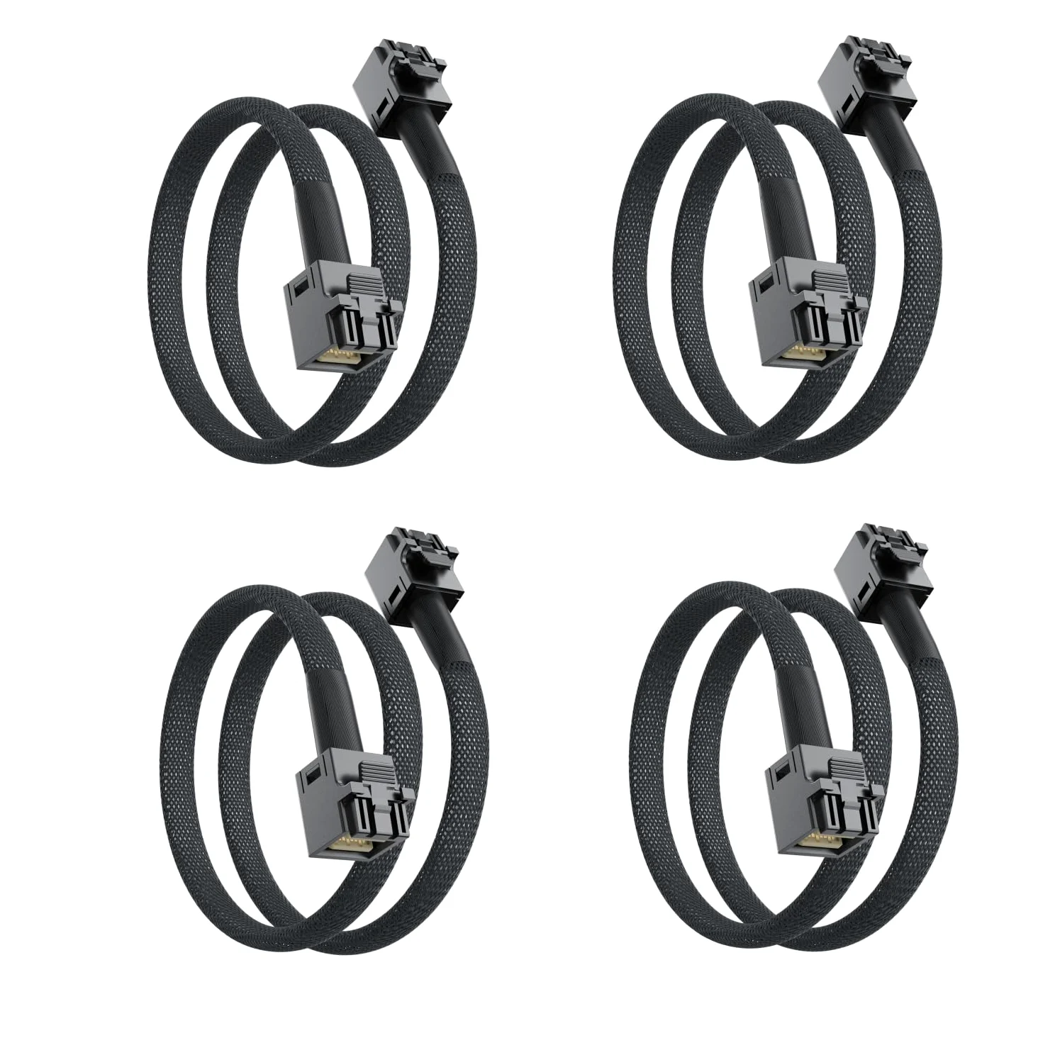 10Gtek SFF-8643 to SFF-8643 12G Internal Mini SAS HD Cable, with Sideband, for NVMe Backplane/RAID Card, Hot-Swap & SATA Compatibility, 100-Ohm, Right Angle, 0.8-m(2.6ft), 4-Pack