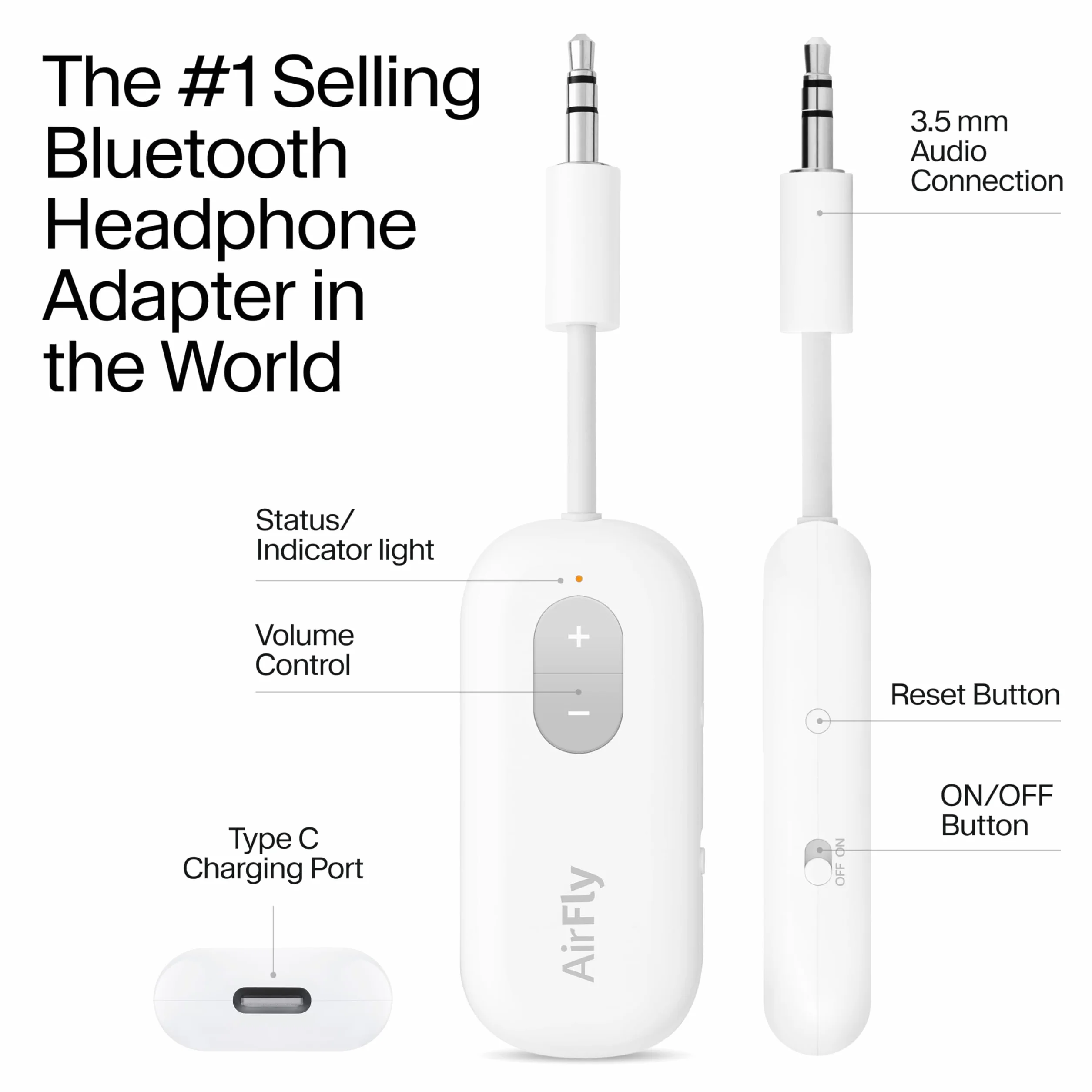 Twelve South AirFly SE Bluetooth Wireless Transmitter für AirPods Kopfhörer, 20+ Stunden Akkulaufzeit