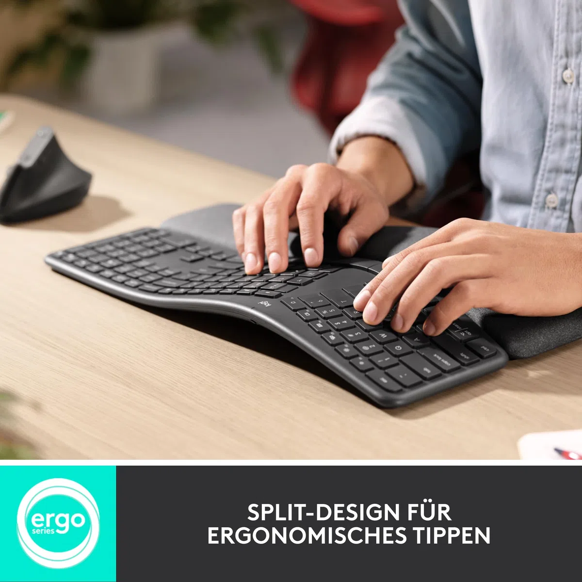 Logitech ERGO K860 kabellose ergonomische Tastatur – geteilte Tastatur, Handballenauflage, natürliches Tippen, schmutzabweisendes Material, Bluetooth und USB-Verbindung, für Windows/Mac - Graphit