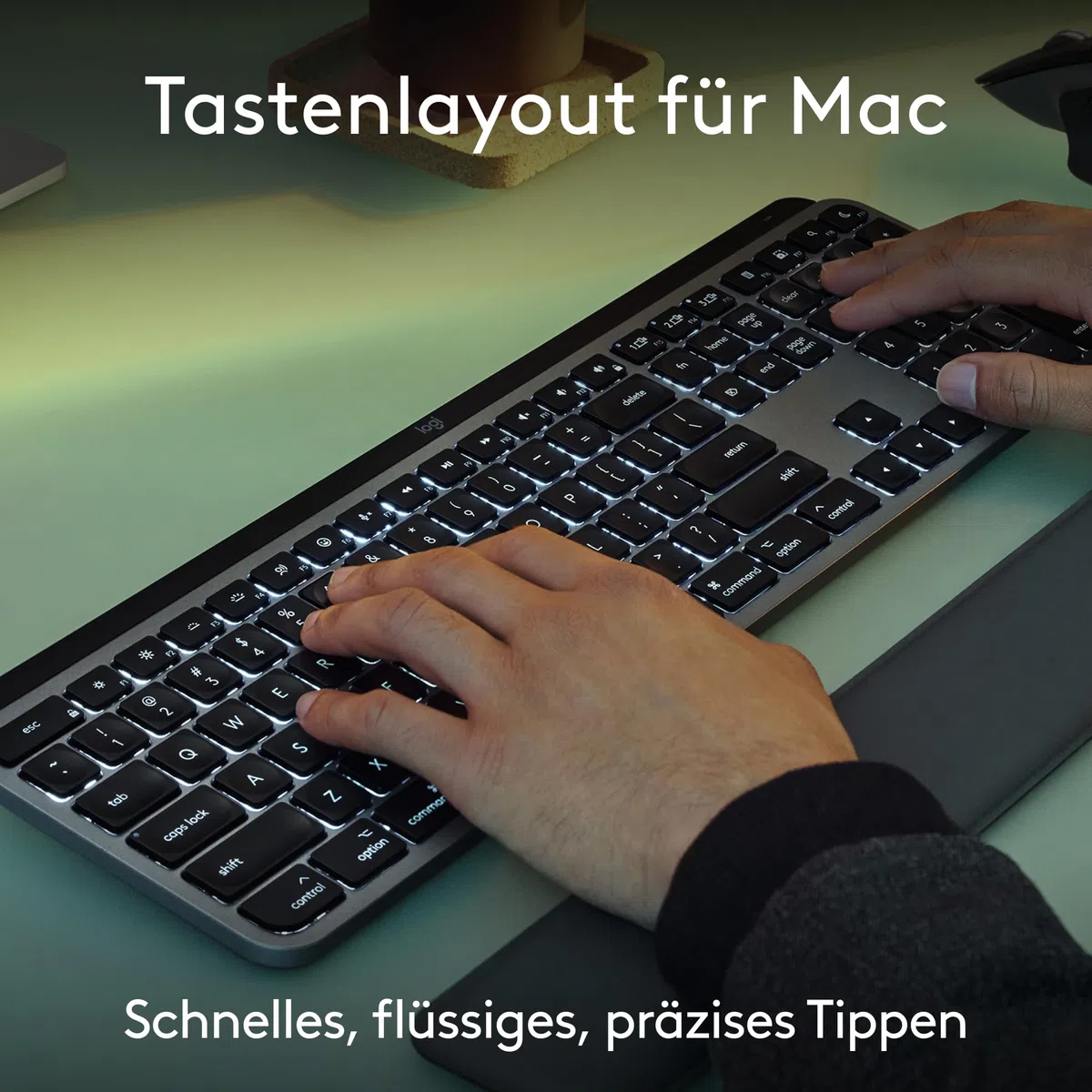 Logitech MX Keys S Combo for Mac, kabellose Tastatur/Maus mit Handballenauflage, beleuchtete Tastatur, schnellscrollende Maus, Bluetooth USB C für Pro/MacBook Air/iMac/iPad, QWERTZ DE - Grau