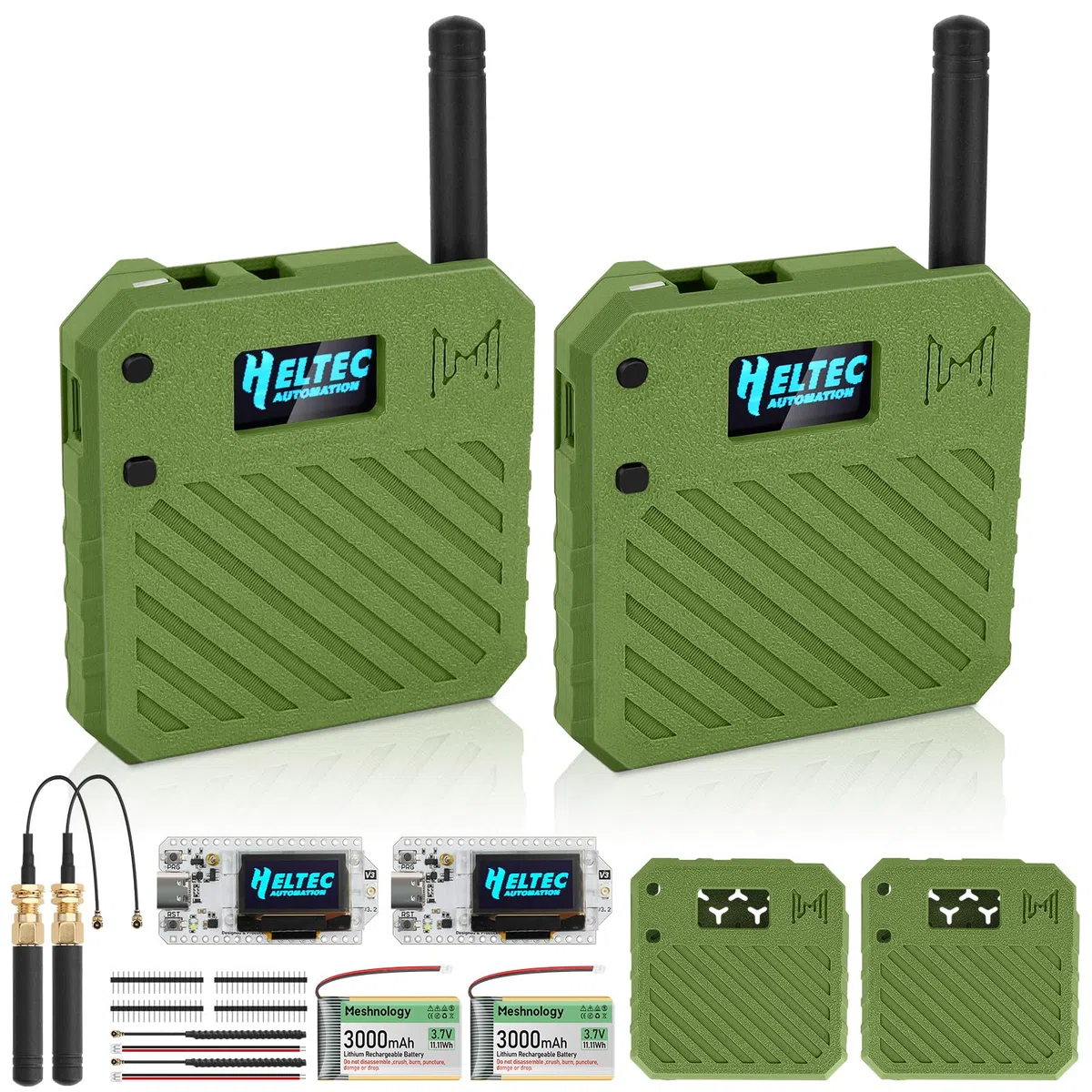 2Pack ESP32 LoRa V3 Entwicklungsboard + 3,7 V 3000 mAh Akku + Gehäuseset – mit 863-928 MHz Meshtastic Antenne und SMA Unterstützt WLAN/Bluetooth LoRa V3 Geräte für AR duino LoRawan IoT (N33,Grün)