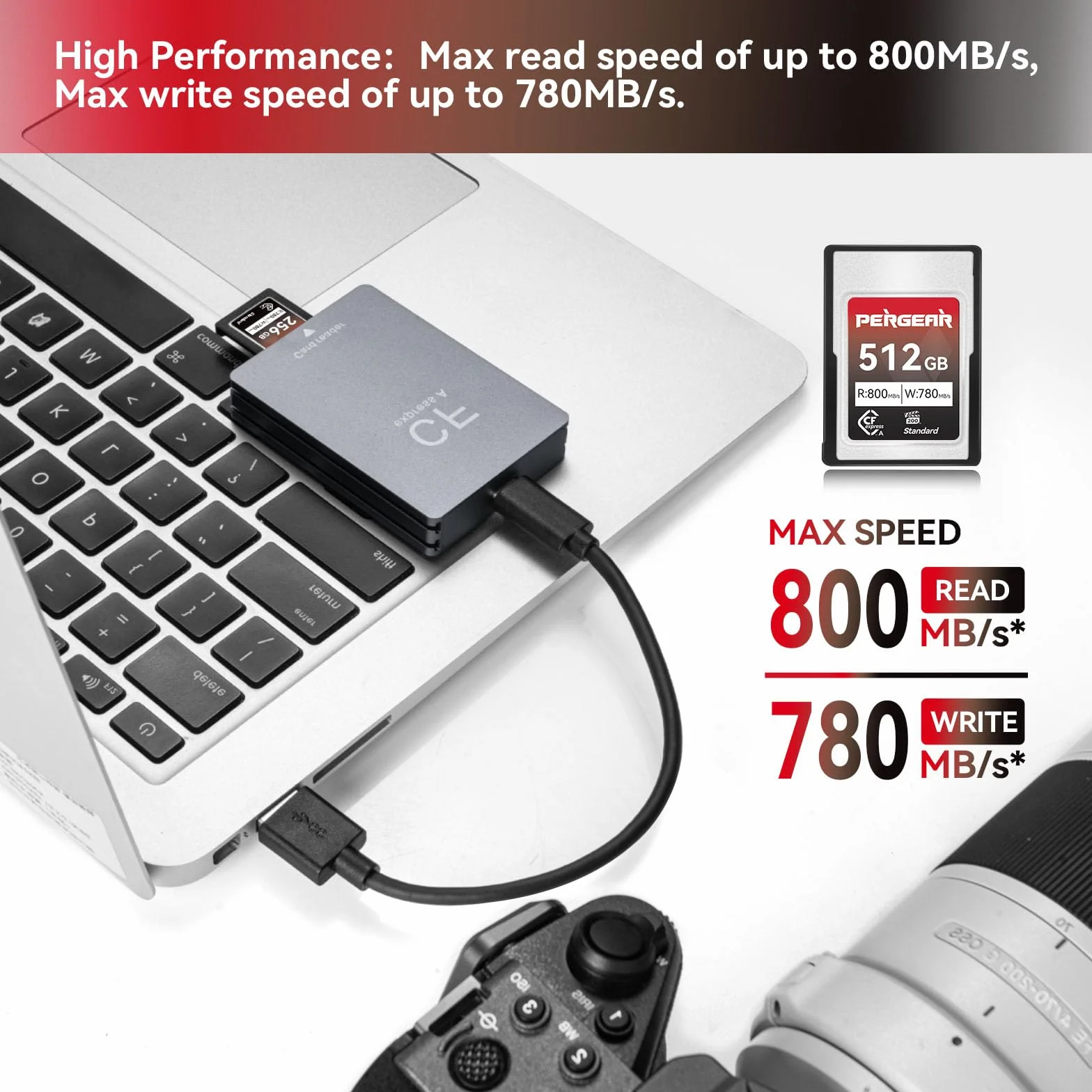 Pergear 512GB CFexpress Typ A-Speicherkarte, bis zu 800 MB/s Lesegeschwindigkeit und 780 MB/s Schreibgeschwindigkeit für 4K 120P, 8K 30P-Aufnahme(Standardserie), kompatibel für Sony Alpha & FX-Kameras